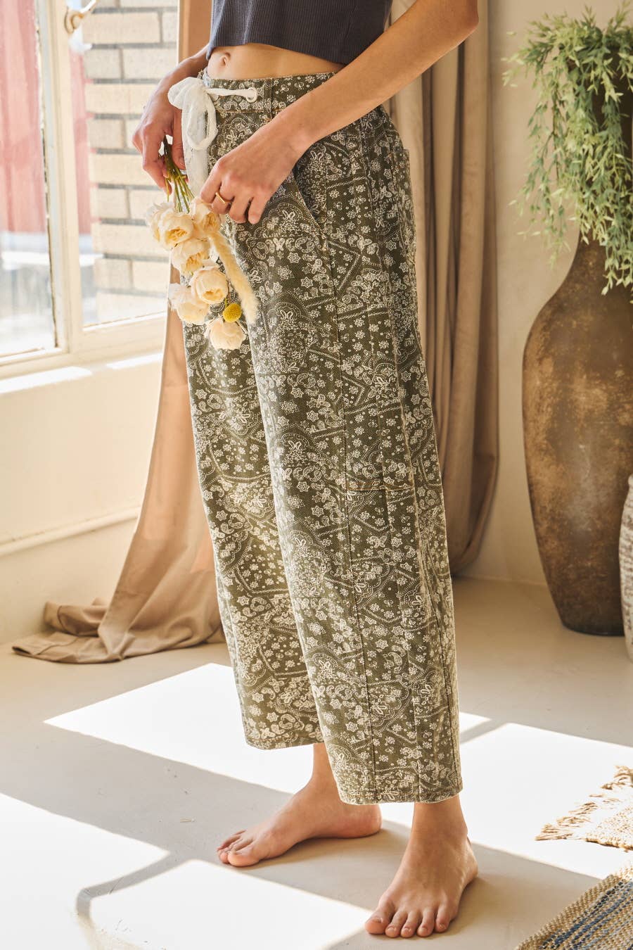 Washed Denim Paisley Printed Denim