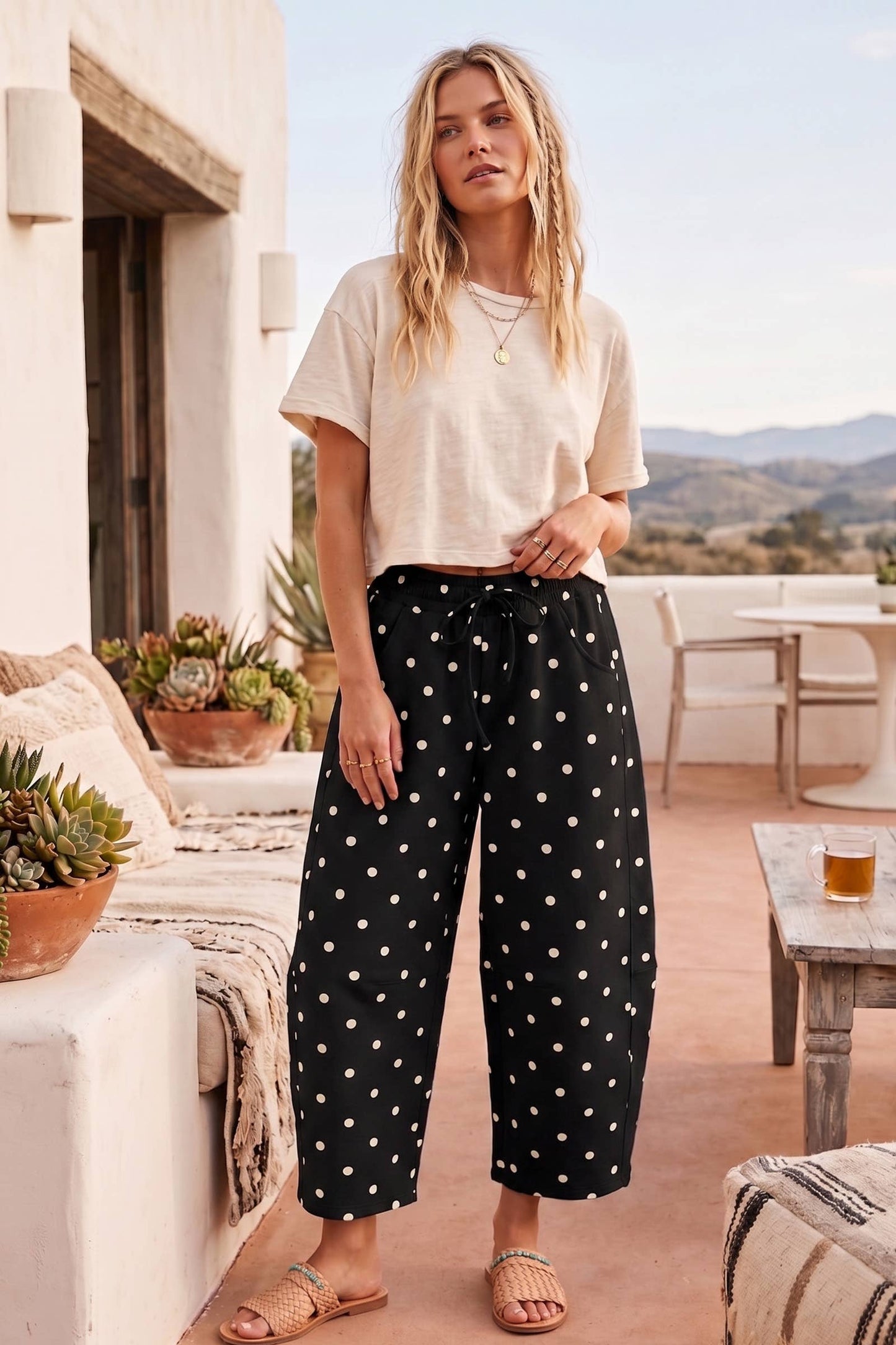 Black / White Polka Dot Heavy Scuba Barrel Lounge Pants