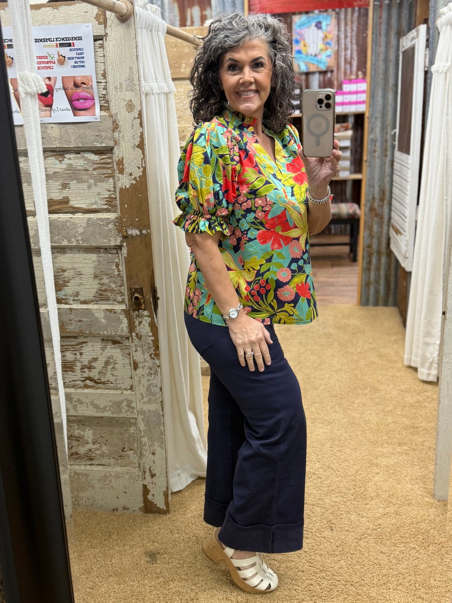 Navy Mid Rise Ankle Pant