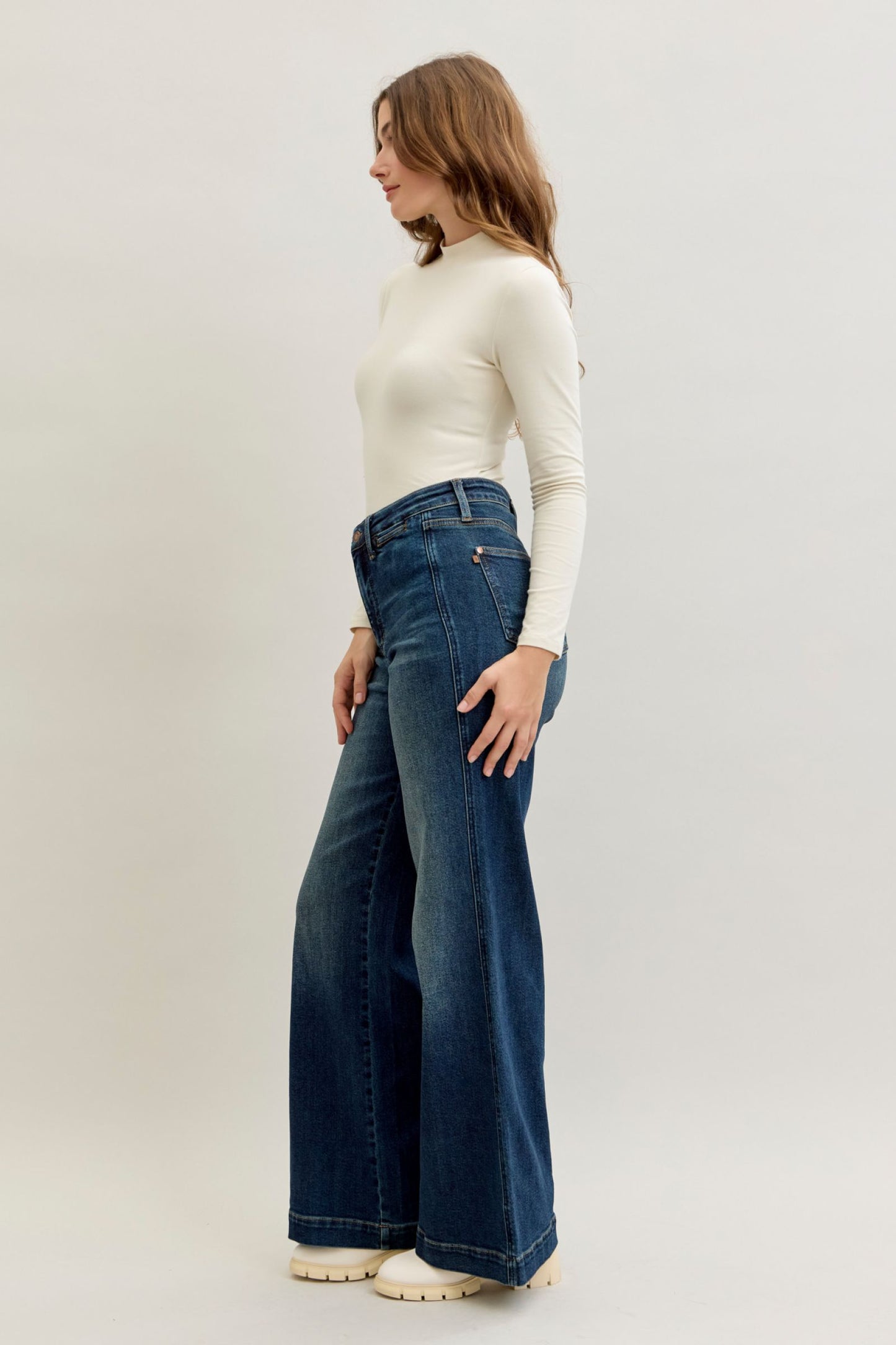 Judy Blue High Waist Retro Wide Tummy Control Front Welt Pockets 881023