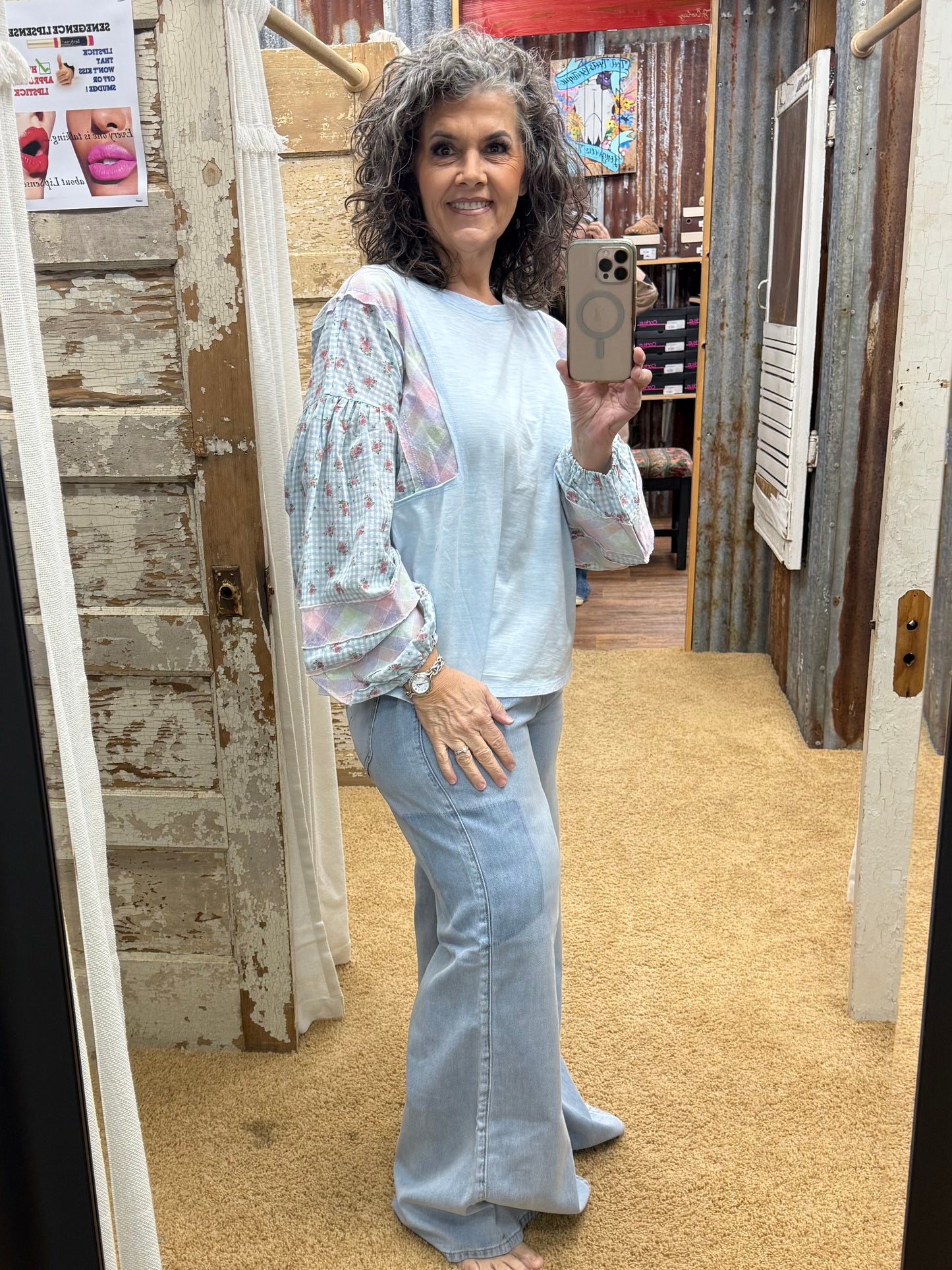 BLUE PRINT WASHED COTTON SLUB TOP