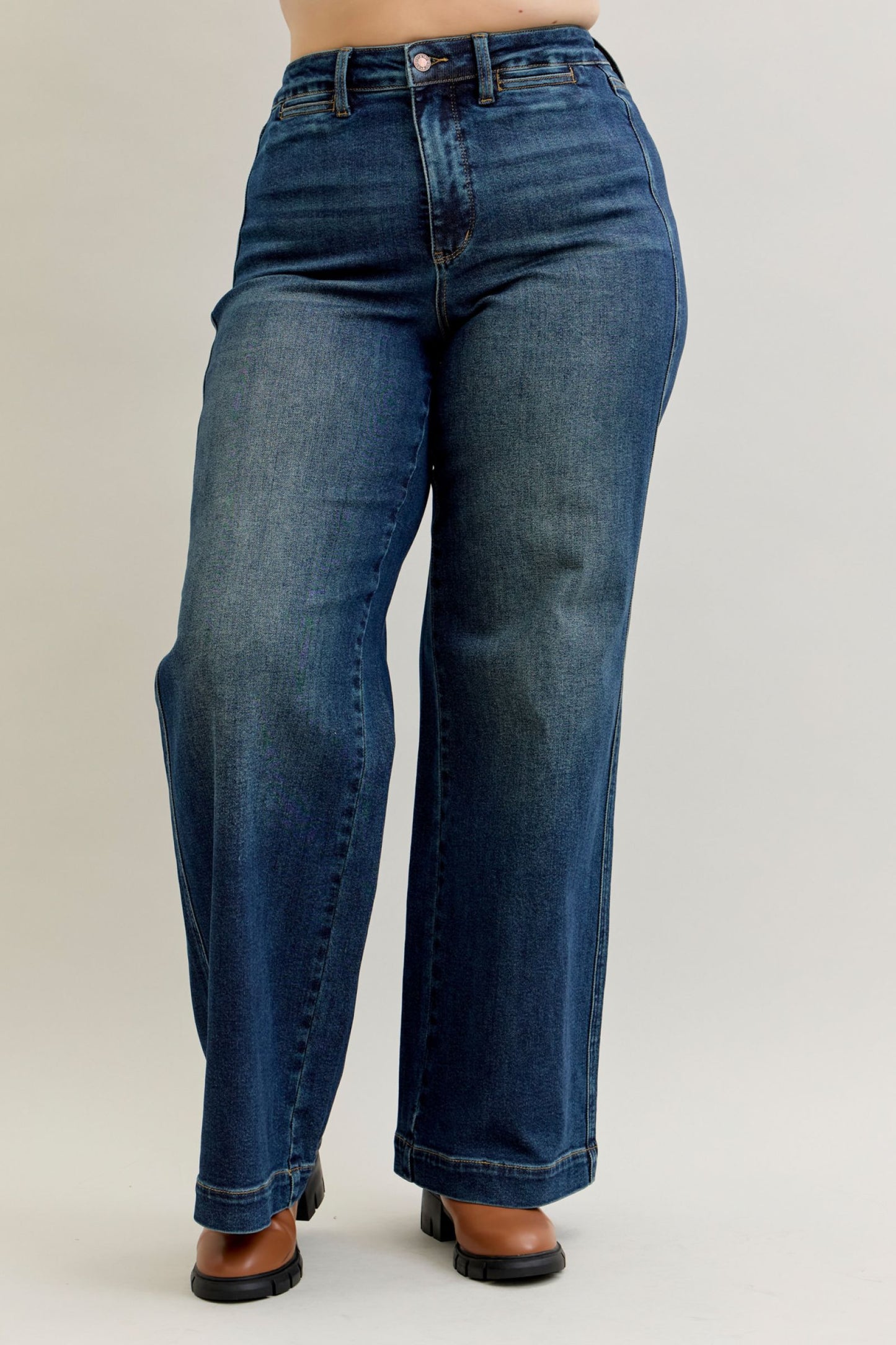 Judy Blue High Waist Retro Wide Tummy Control Front Welt Pockets 881023