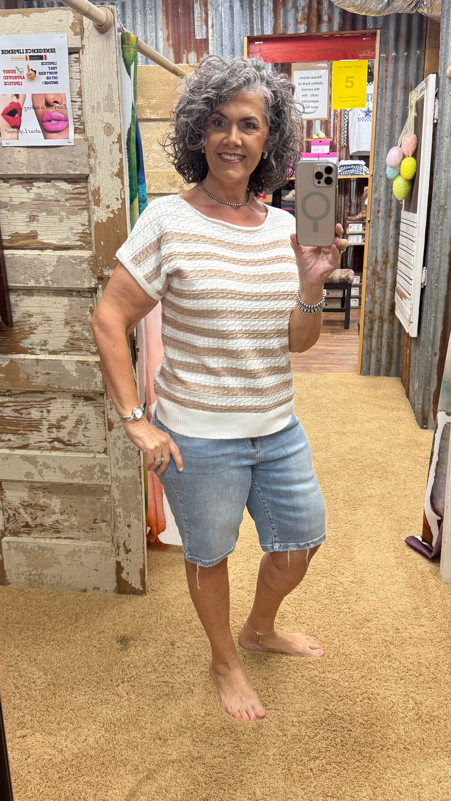 Ivory/Taupe Cable Knit Summer Sweater