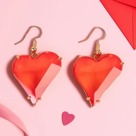 Red Heart Necklace and Earrings Set