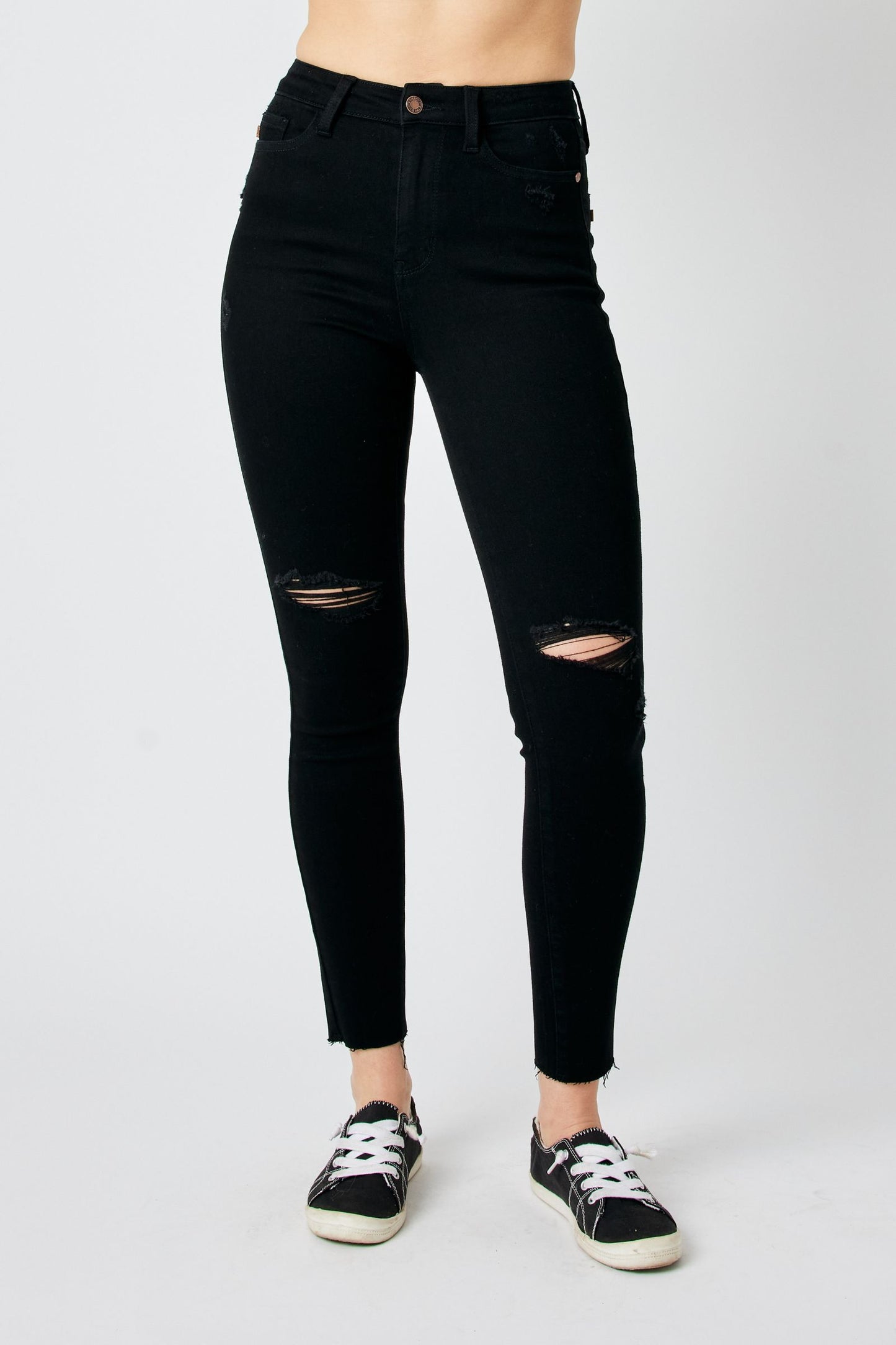 Sale* Judy Blue H/W Black Destroy Knee Raw Hem Skinny 88562