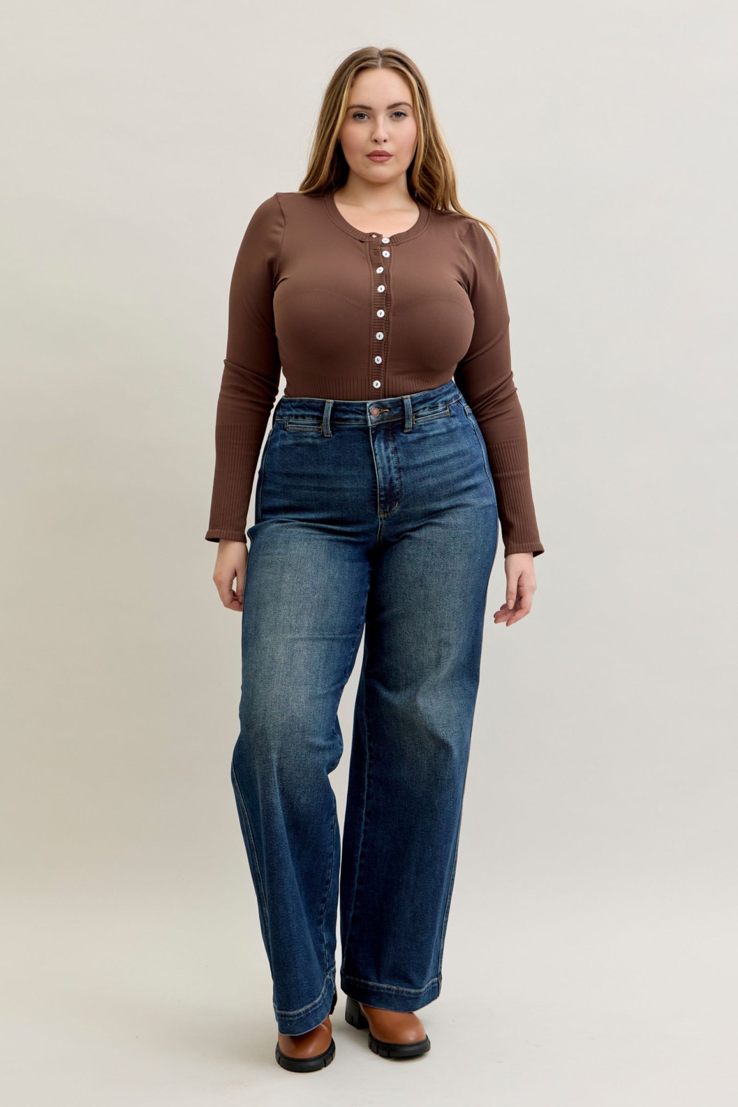 Judy Blue High Waist Retro Wide Tummy Control Front Welt Pockets 881023