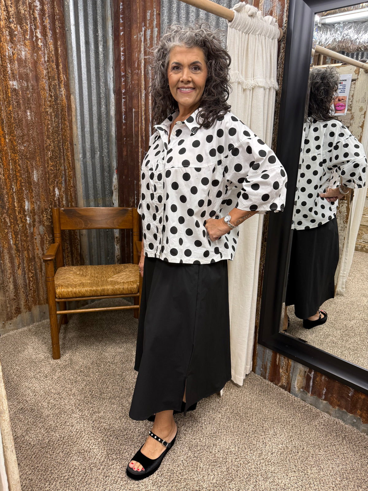 Brad & Rena Polka Dot Top - White/Black Dot