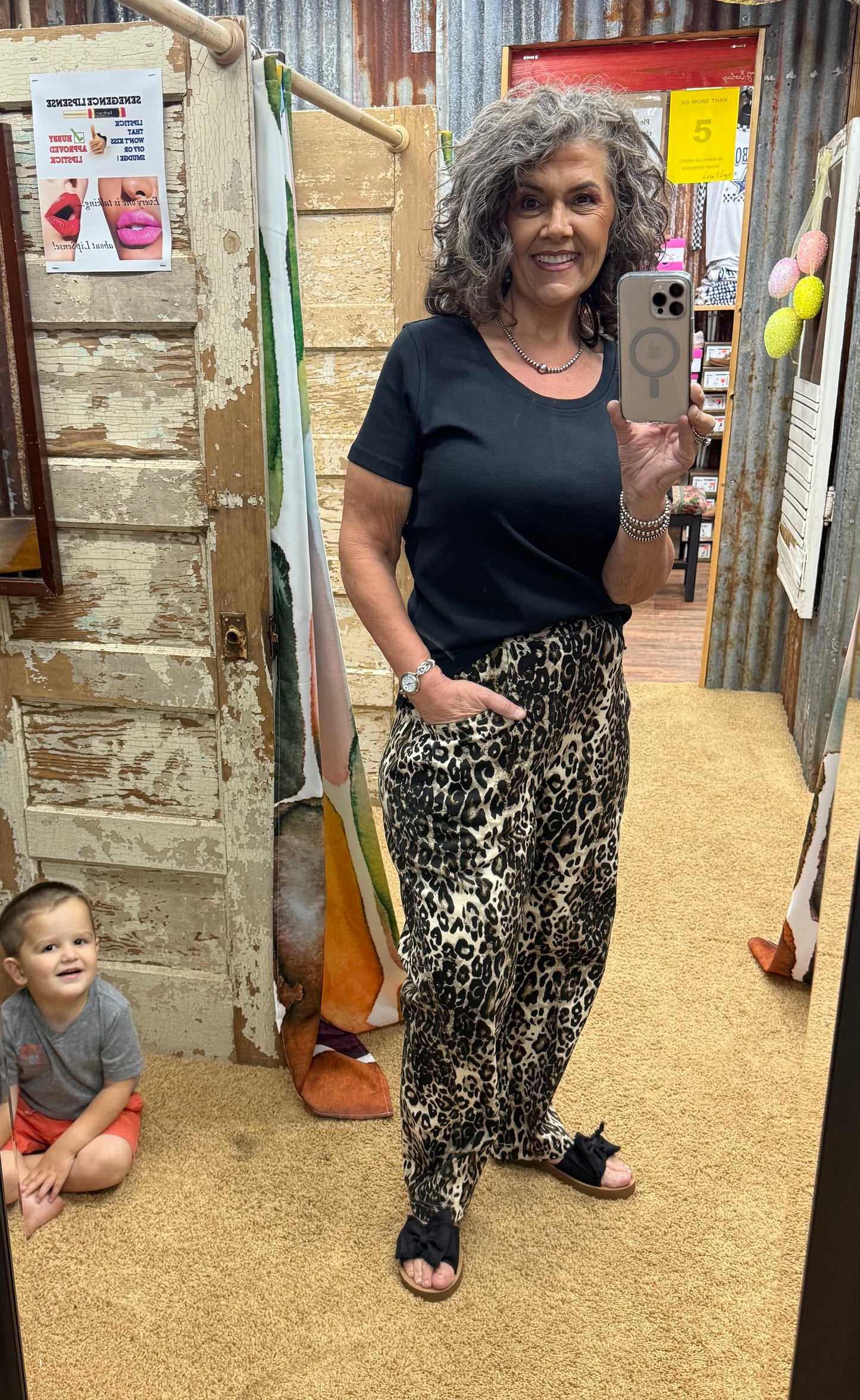 TAUPE LEOPARD LOOSE FIT BARREL LEG PANTS