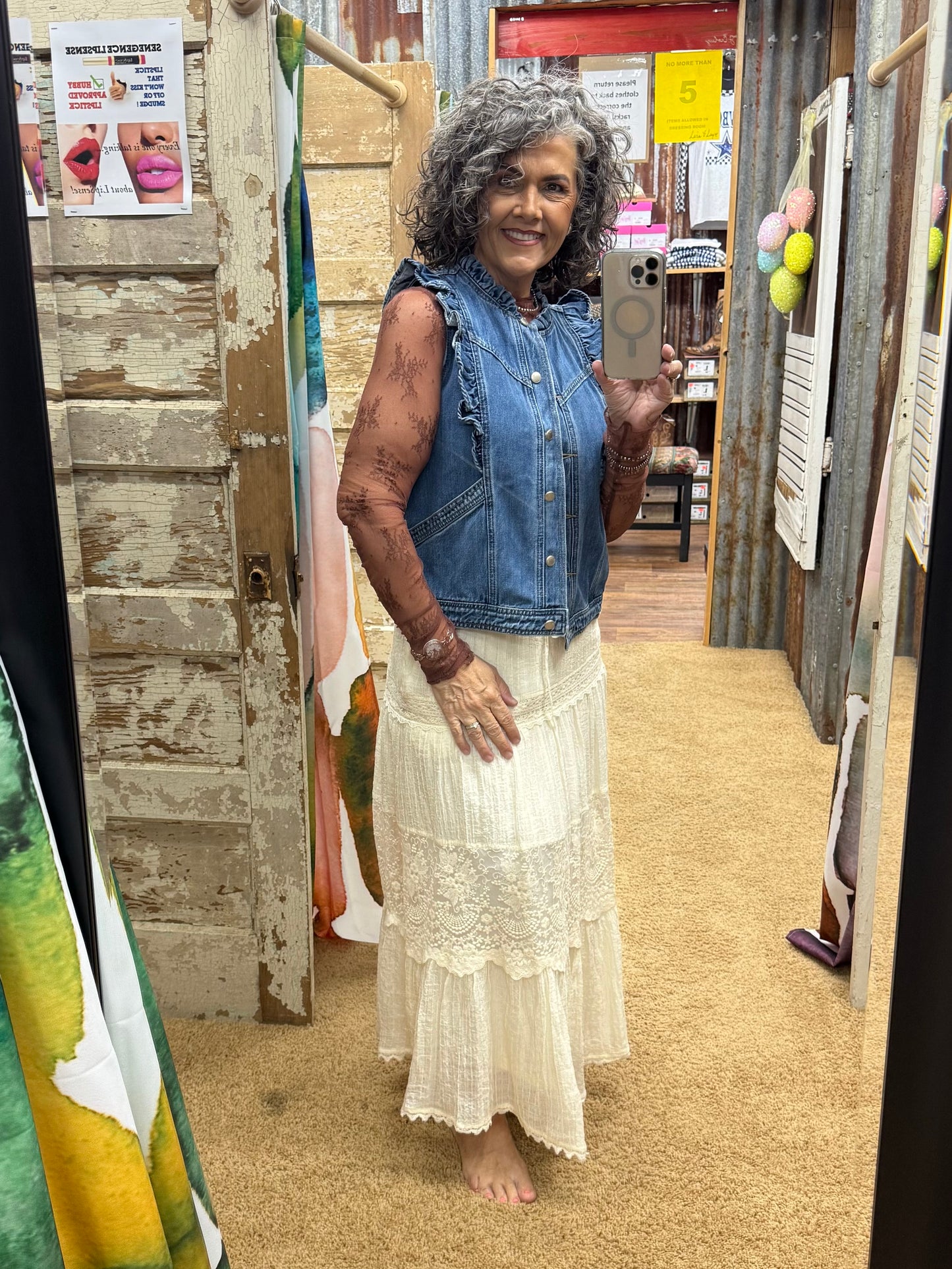 Red Bean Sheer Lace Long-Sleeve Top