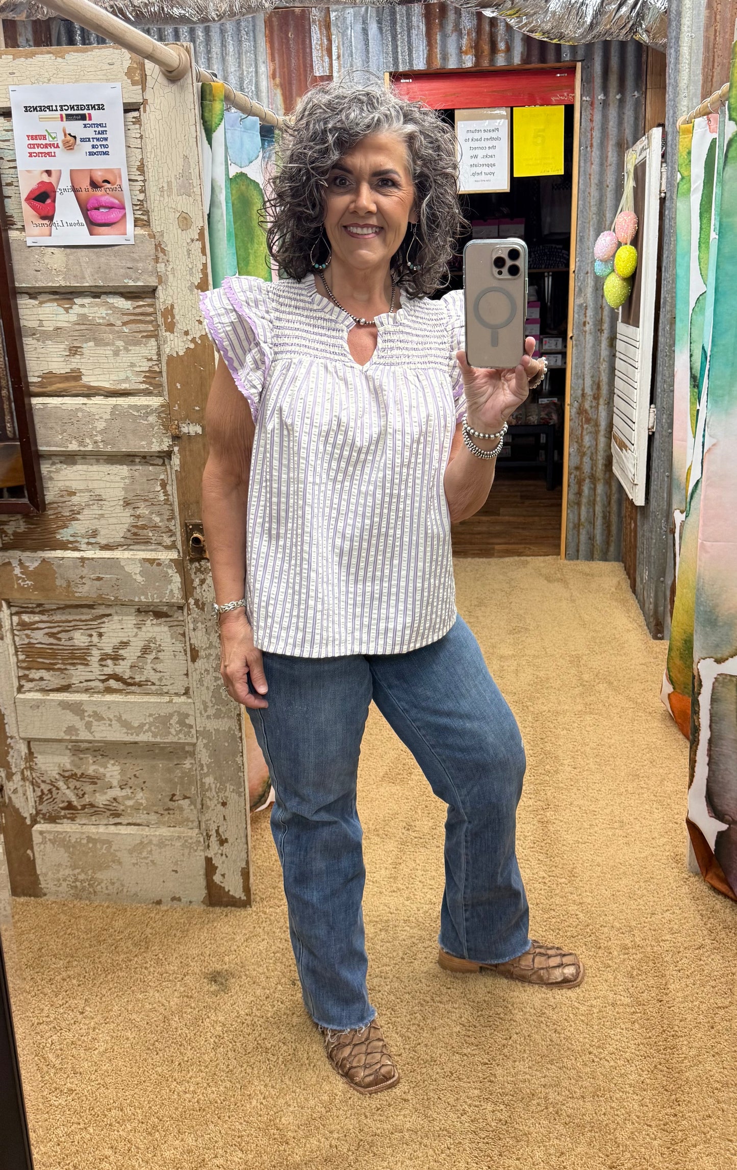 Lavender Striped Smocked Blouse