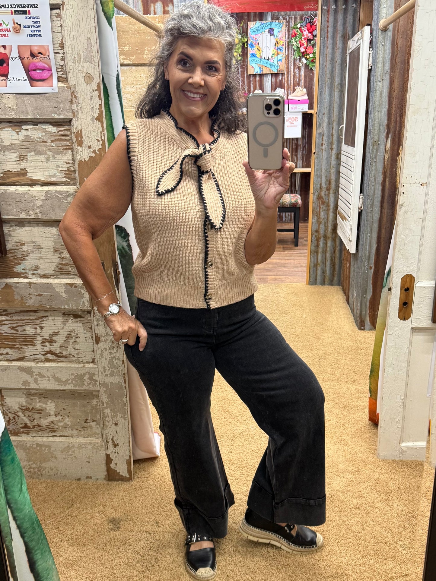 Sleeveless Taupe Sweater