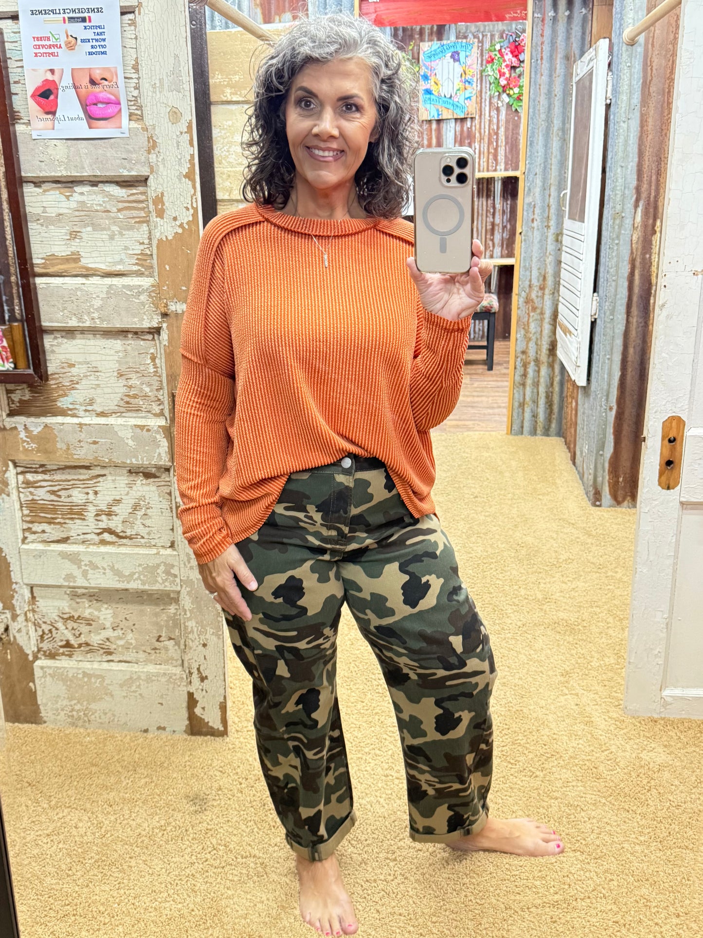 Burnt Orange Urban Ribbed Long Sleeve Top