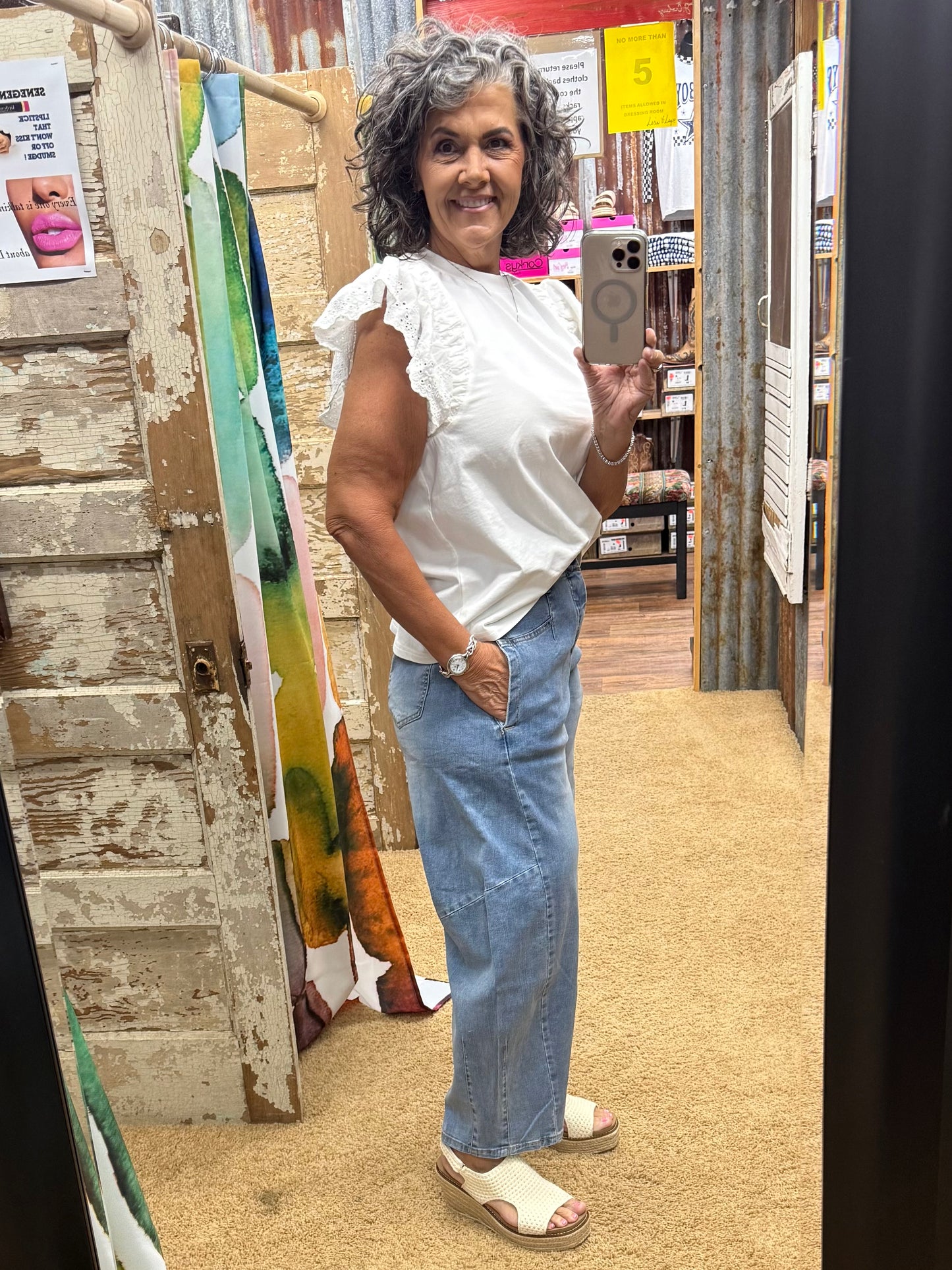 WHITE EYELET COTTON KNIT TOP