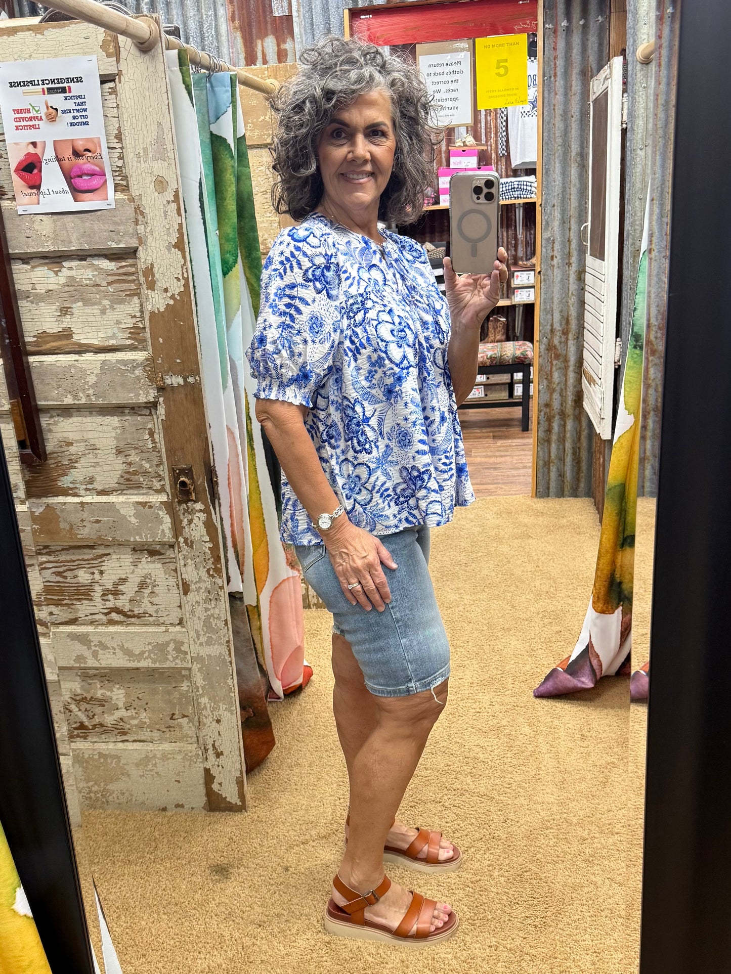 Summer Resort Printed Short Sleeve Blouse