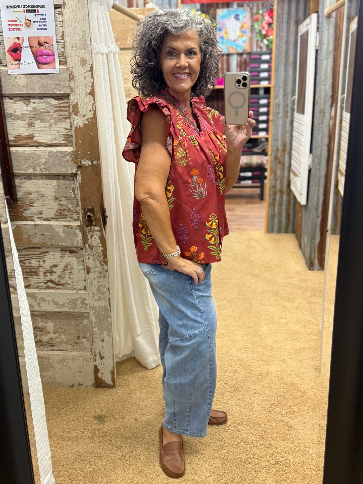 Brick Botanical Blouse by Entro