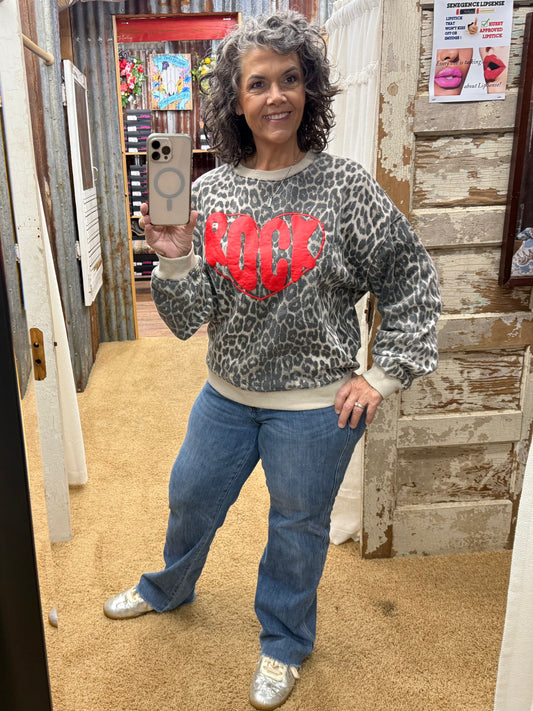 ASH ANIMAL PRINT ROCK HEART WASHED TERRY PULLOVER