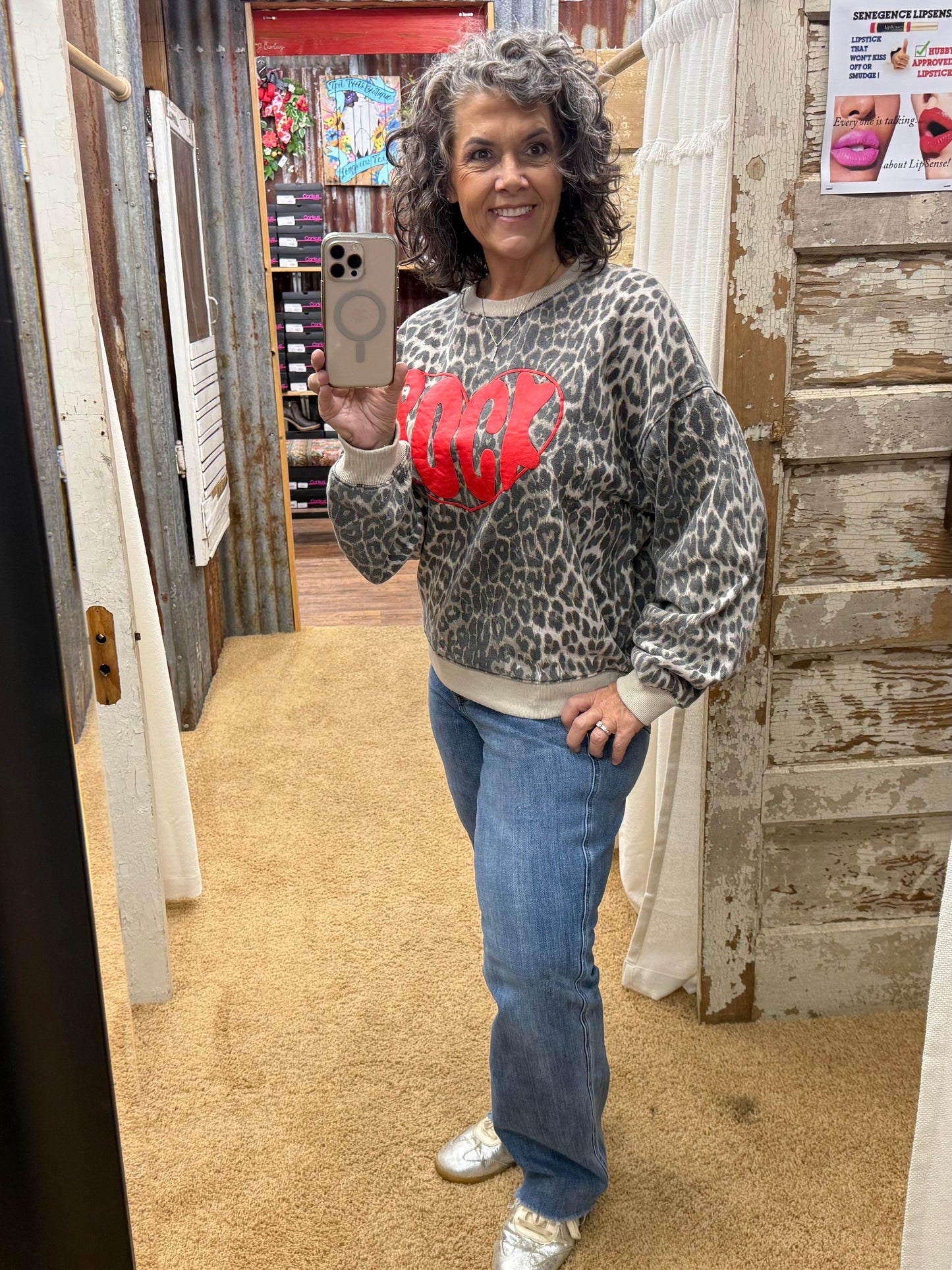 ASH ANIMAL PRINT ROCK HEART WASHED TERRY PULLOVER