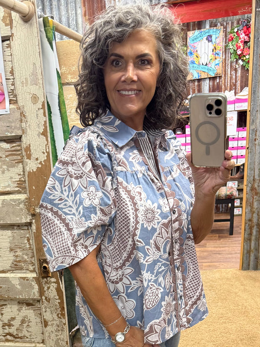 Dusty Blue Blouse by Entro