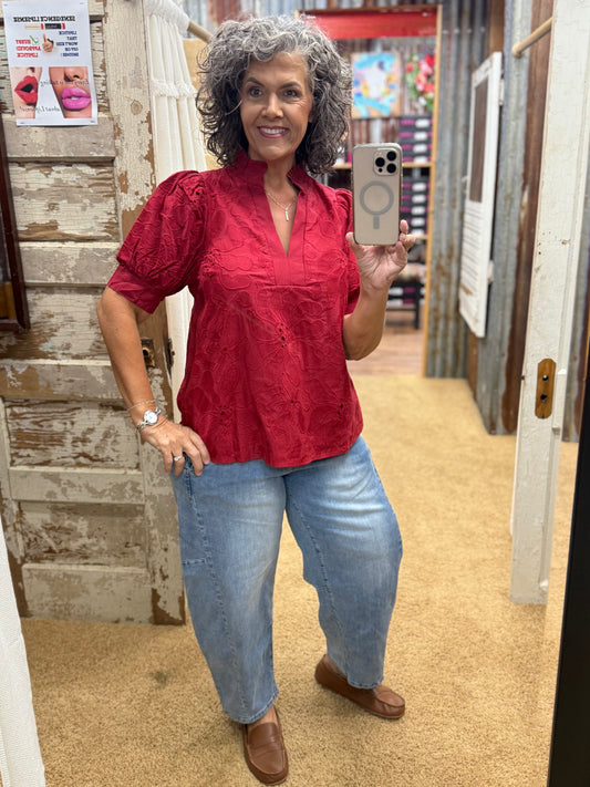 WASHED DENIM BARREL JEANS