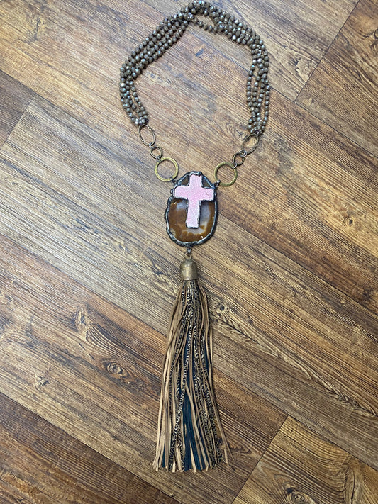 Cross Solder Necklace with Tassel