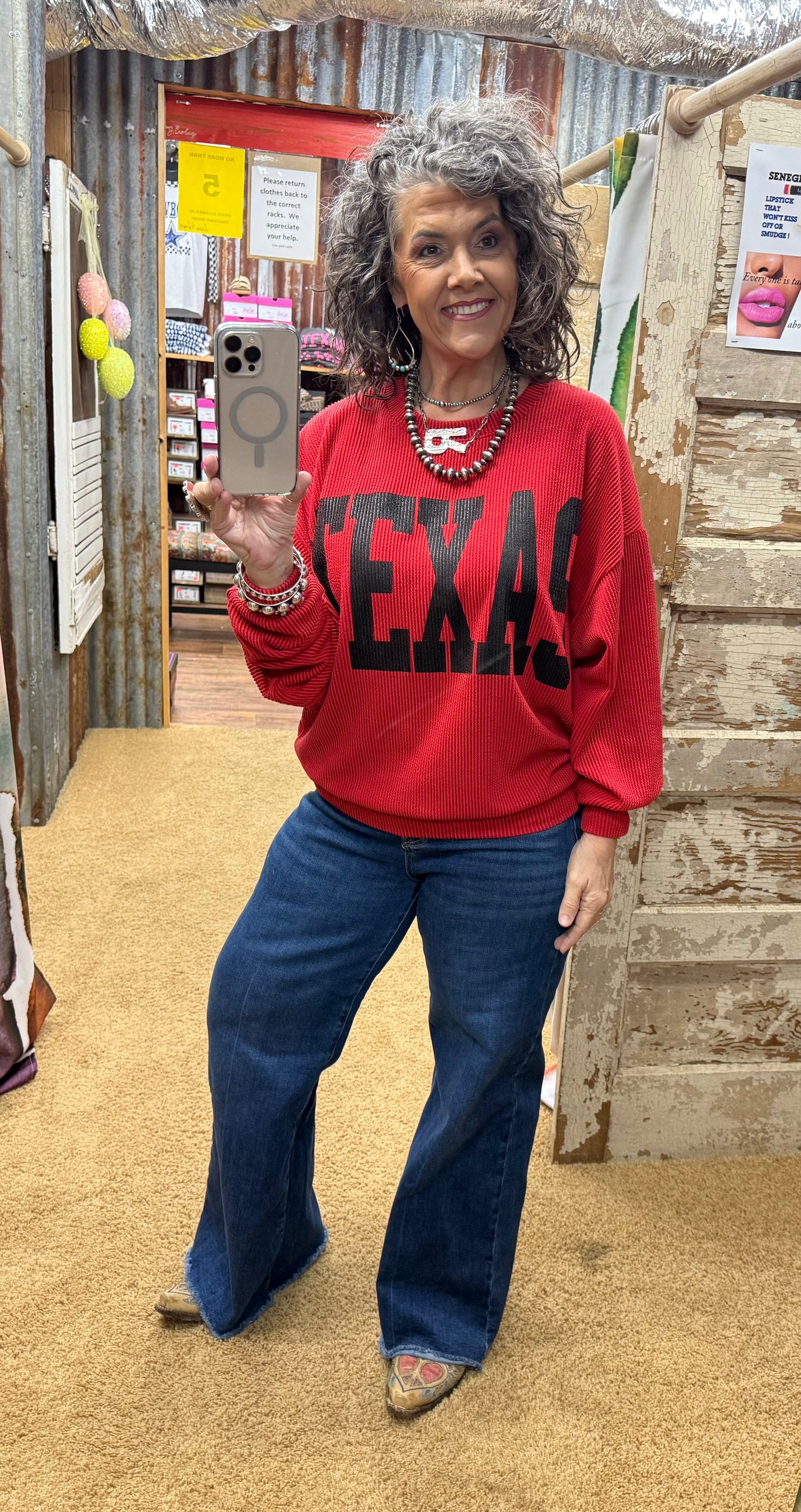 Texas Red and Black Urban Ribbed Pullover