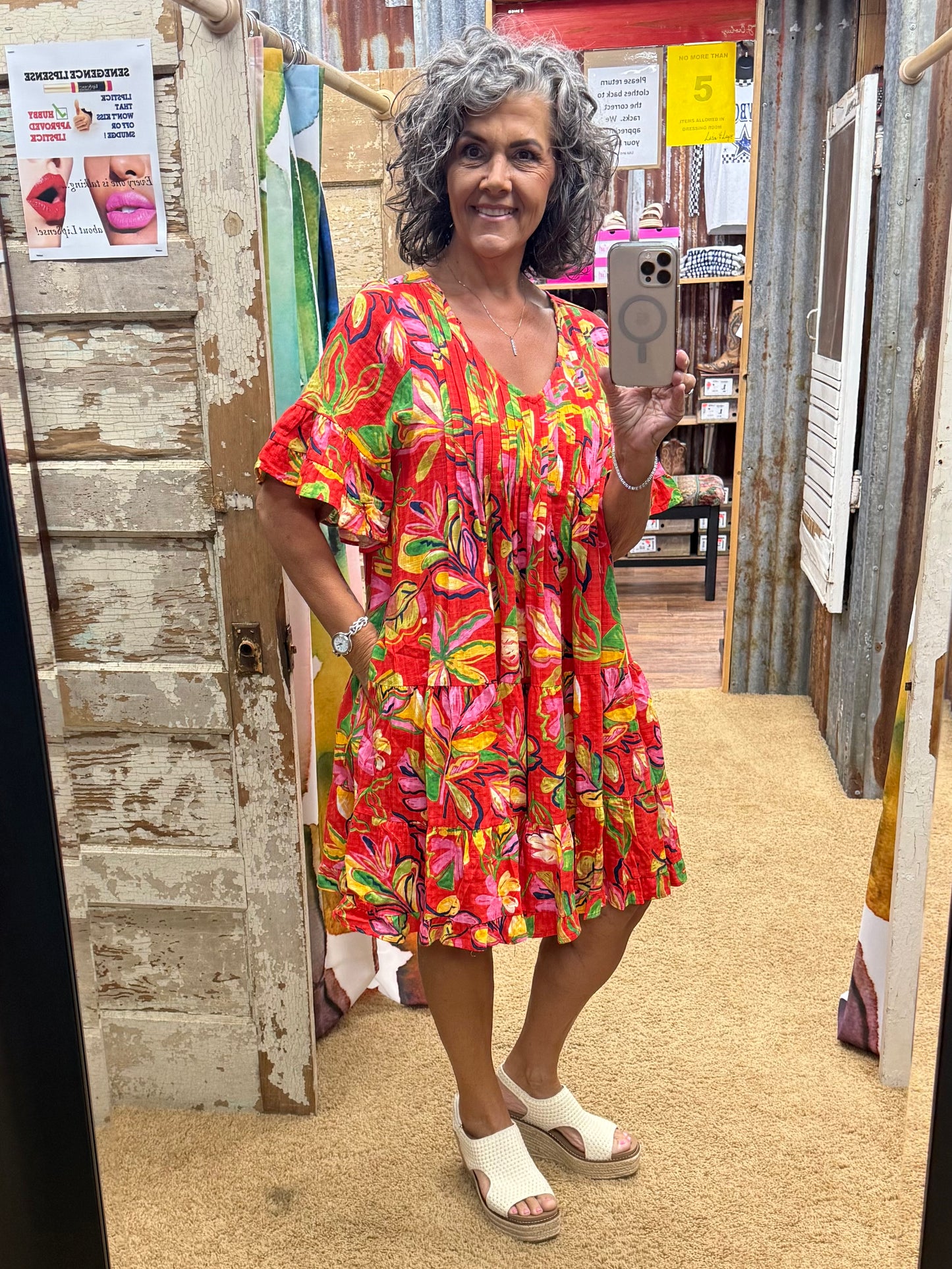HOT CORAL SLUB DRESS