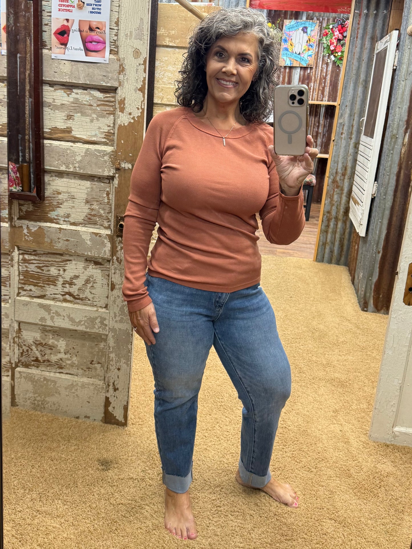 Judy Blue HW BF Criss-Cross Mild Destroy Single Cuff Jeans 881003