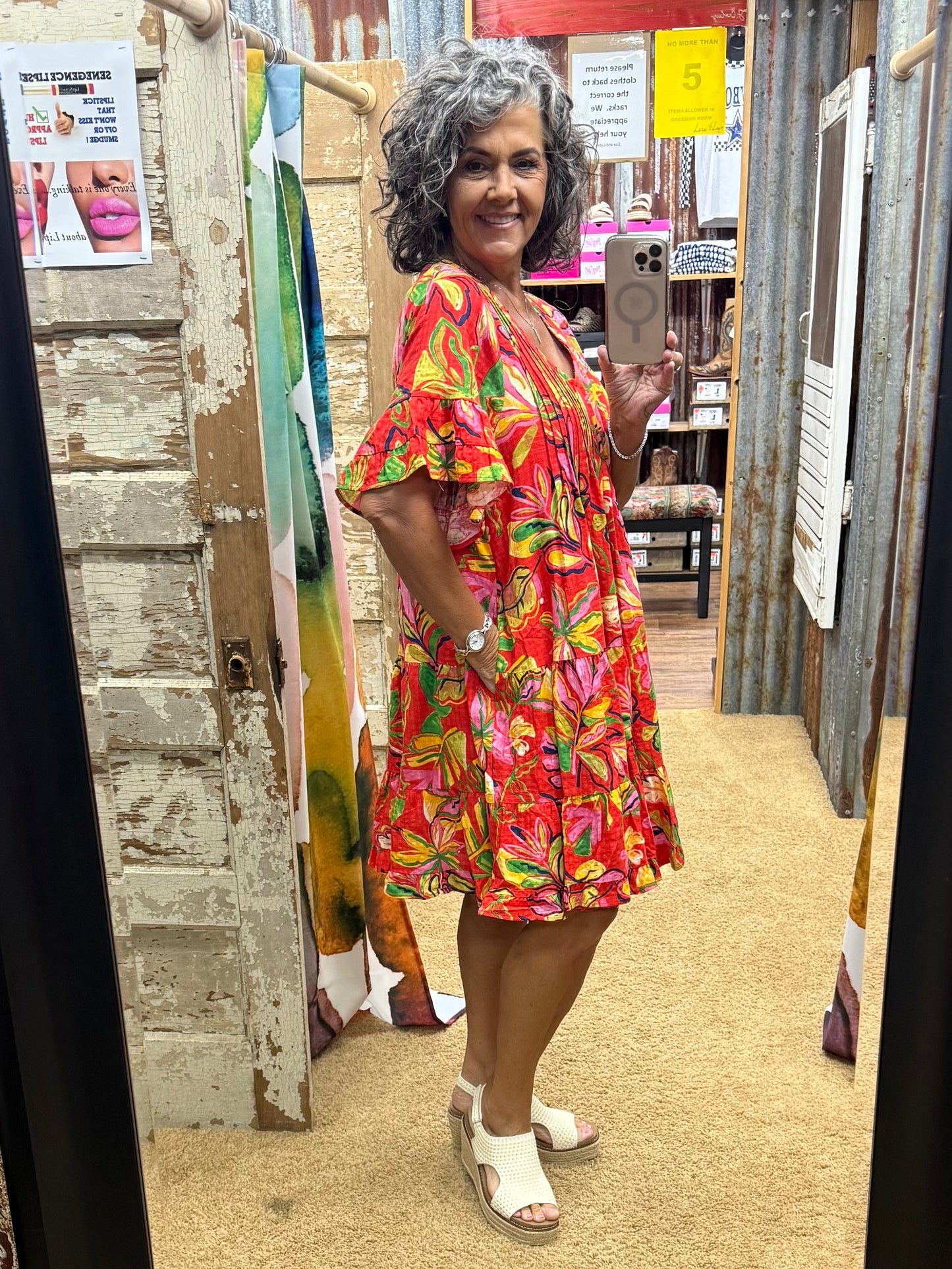 HOT CORAL SLUB DRESS