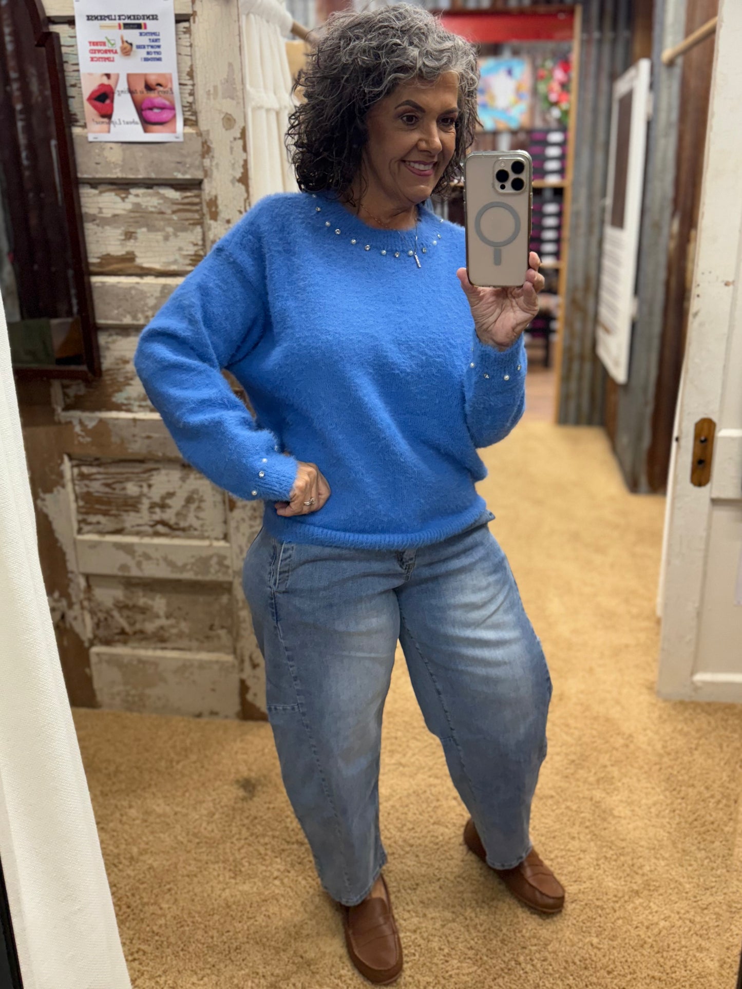 PERI BLUE PEARL STONE DETAILING SWEATER