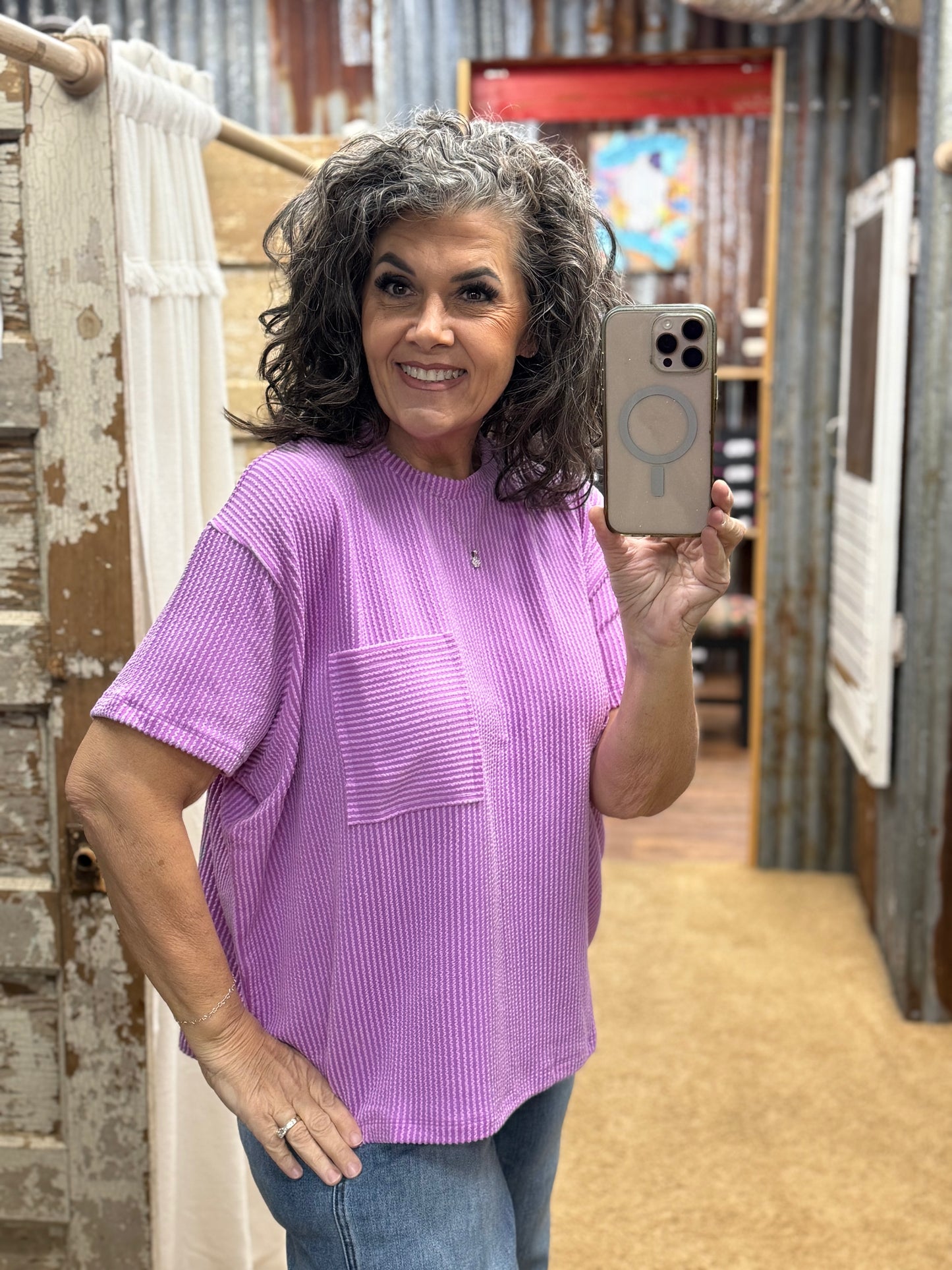 Violet Urban Ribbed Short Sleeve Top