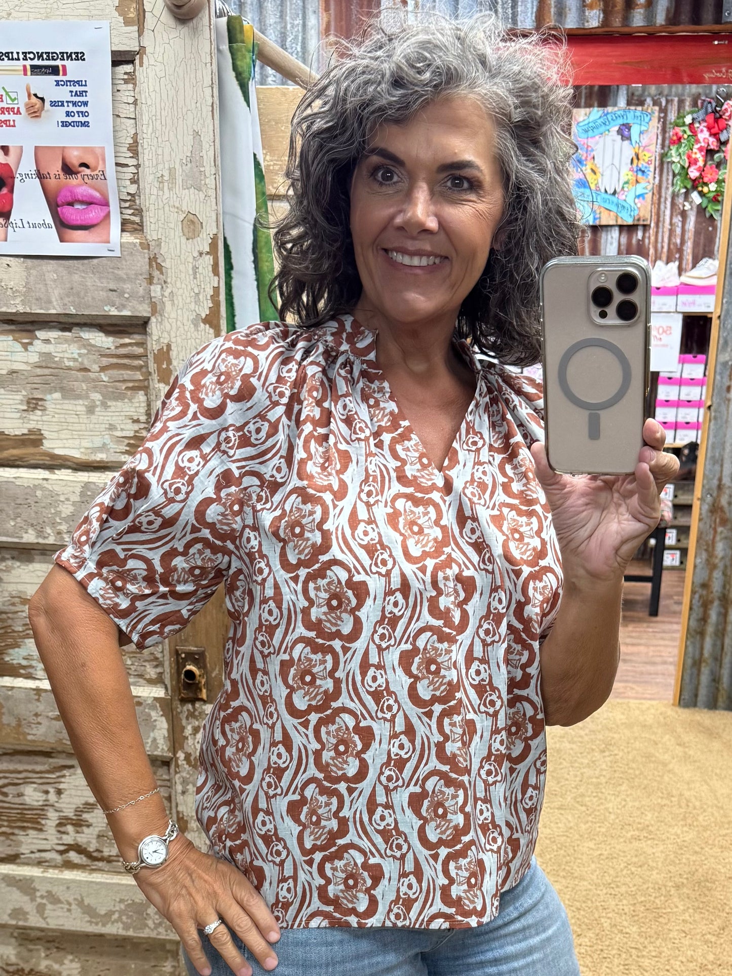 Short Sleeve Camel Blouse by Entro