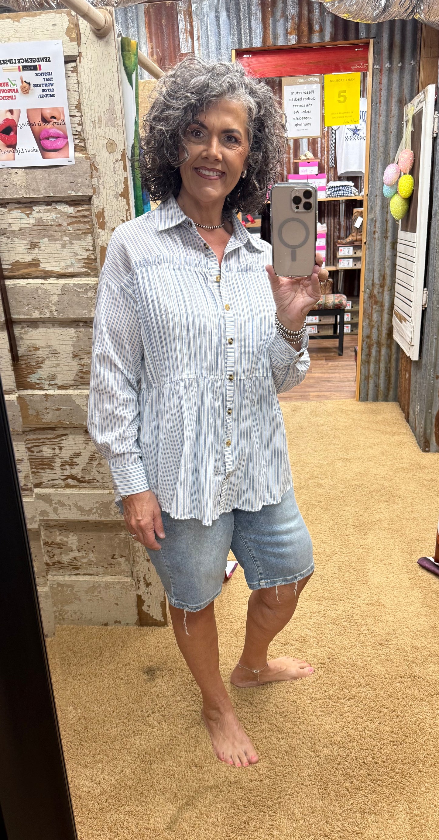 Pinstripe Button Up Shirts Top