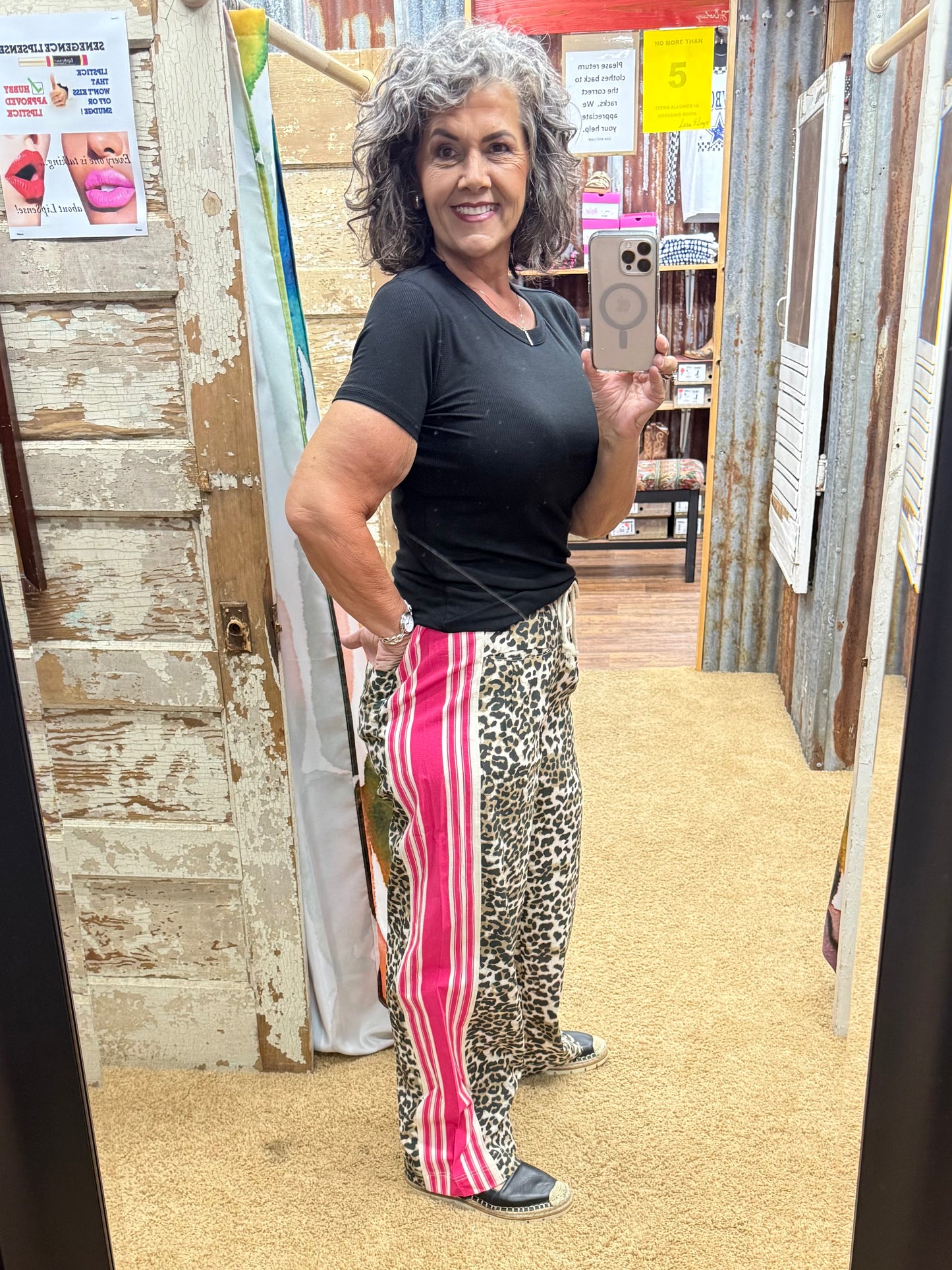LEOPARD PRINT NEON PINK SIDE CONTRAST WIDE PANTS