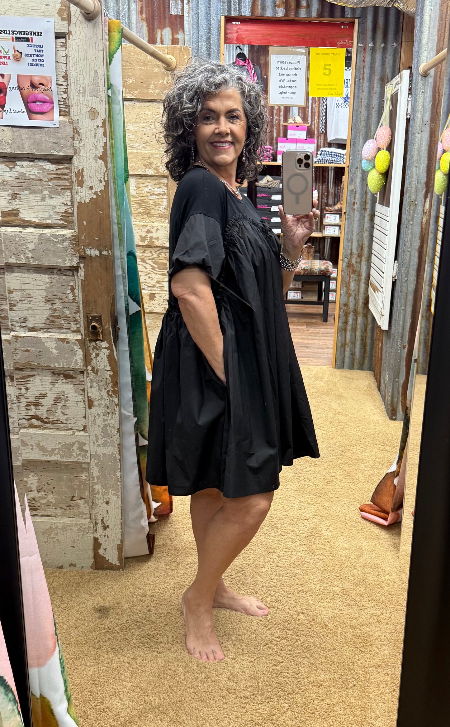 Poplin & Knit Jersey Babydoll Mini Dress
