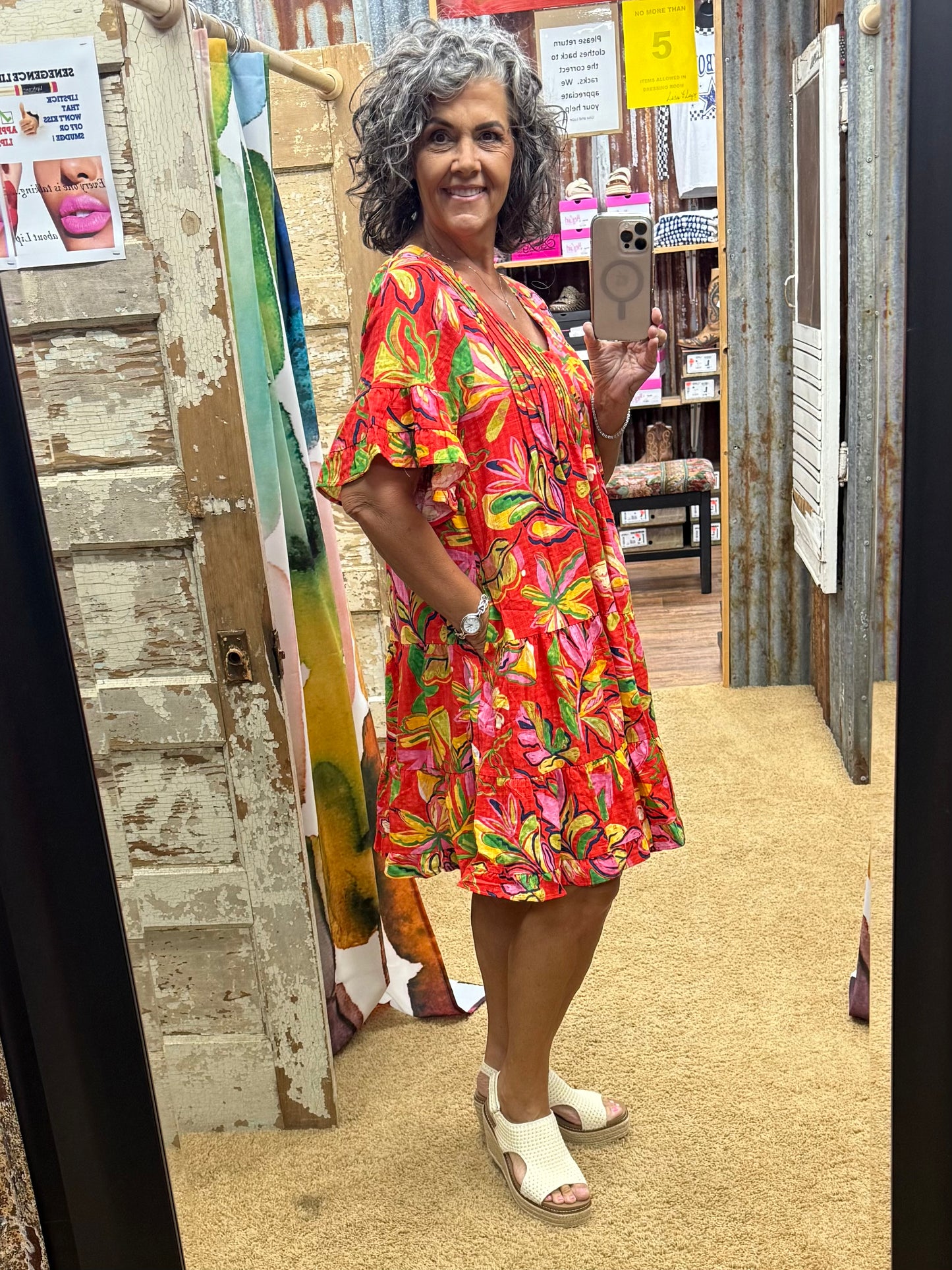 HOT CORAL SLUB DRESS