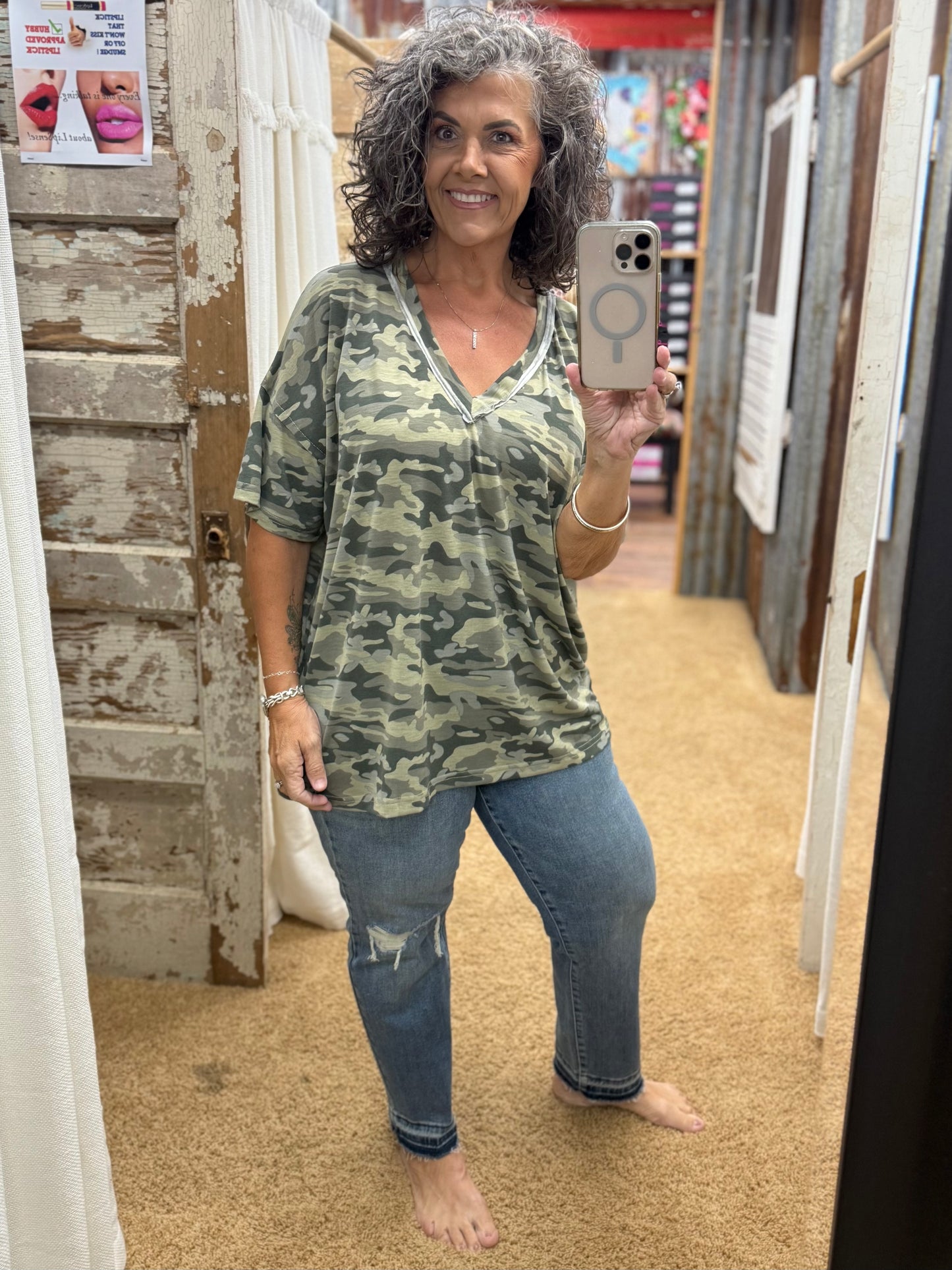 Camo V-Neck Top by POL