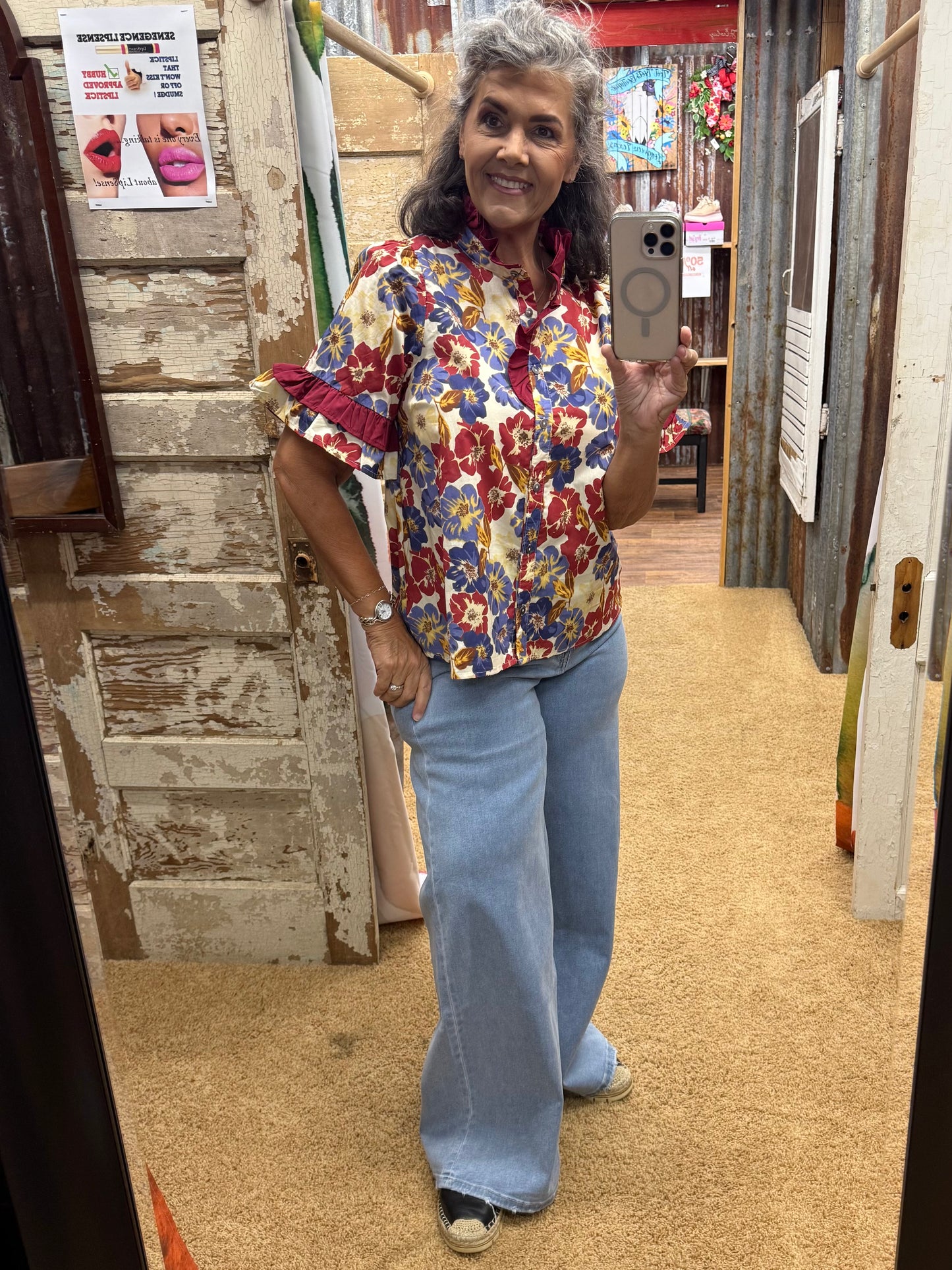 Burgundy Floral Entro Blouse