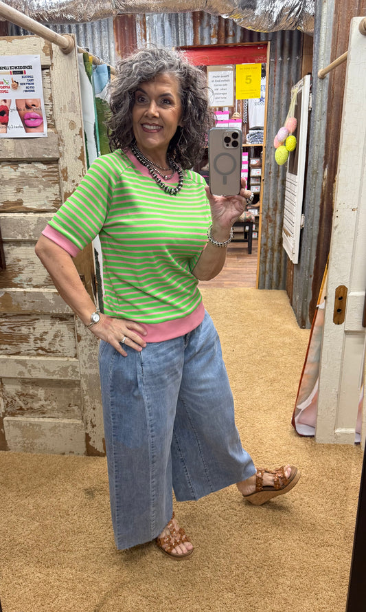 Green & Pink Knit Top