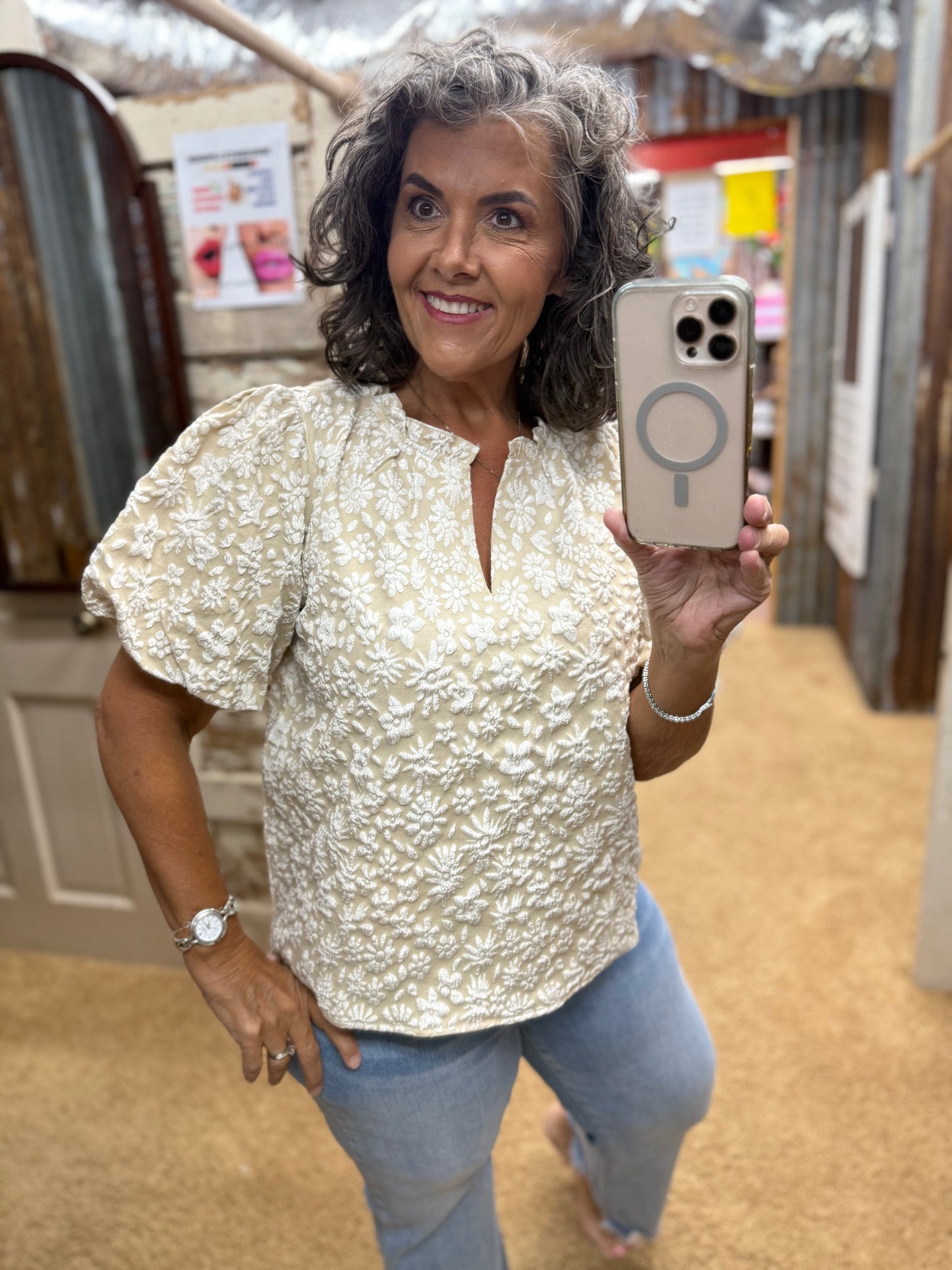 Oatmeal V-Neck Top by Bibi