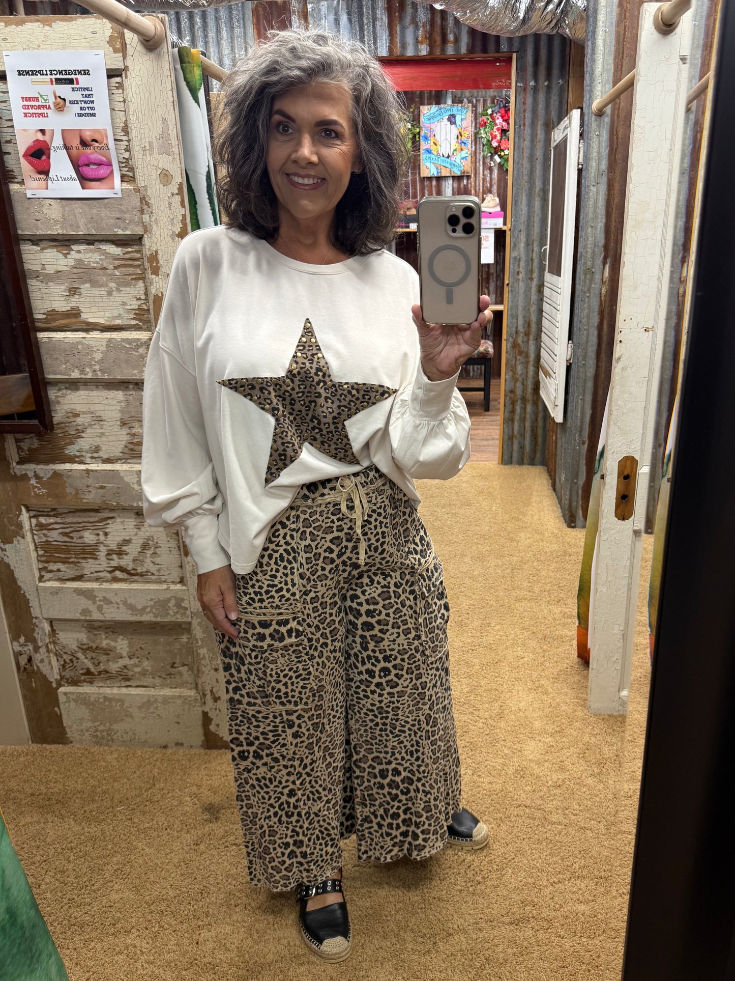 MOCHA ANIMAL PRINTED TERRY KNIT MINERAL WASHED CARGO PANTS