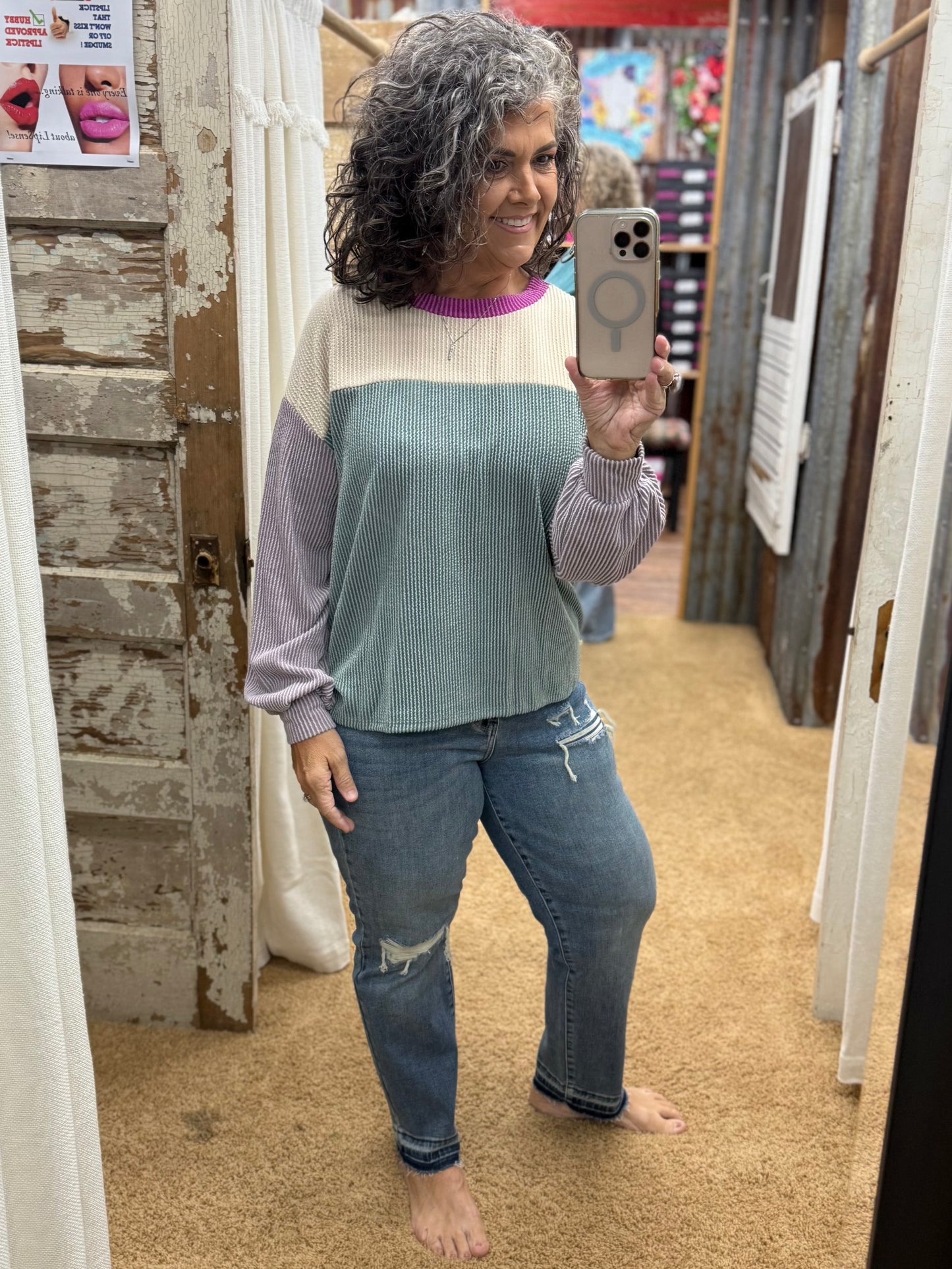Long Sleeve Urban Ribbed Moss & Lavender Shirt