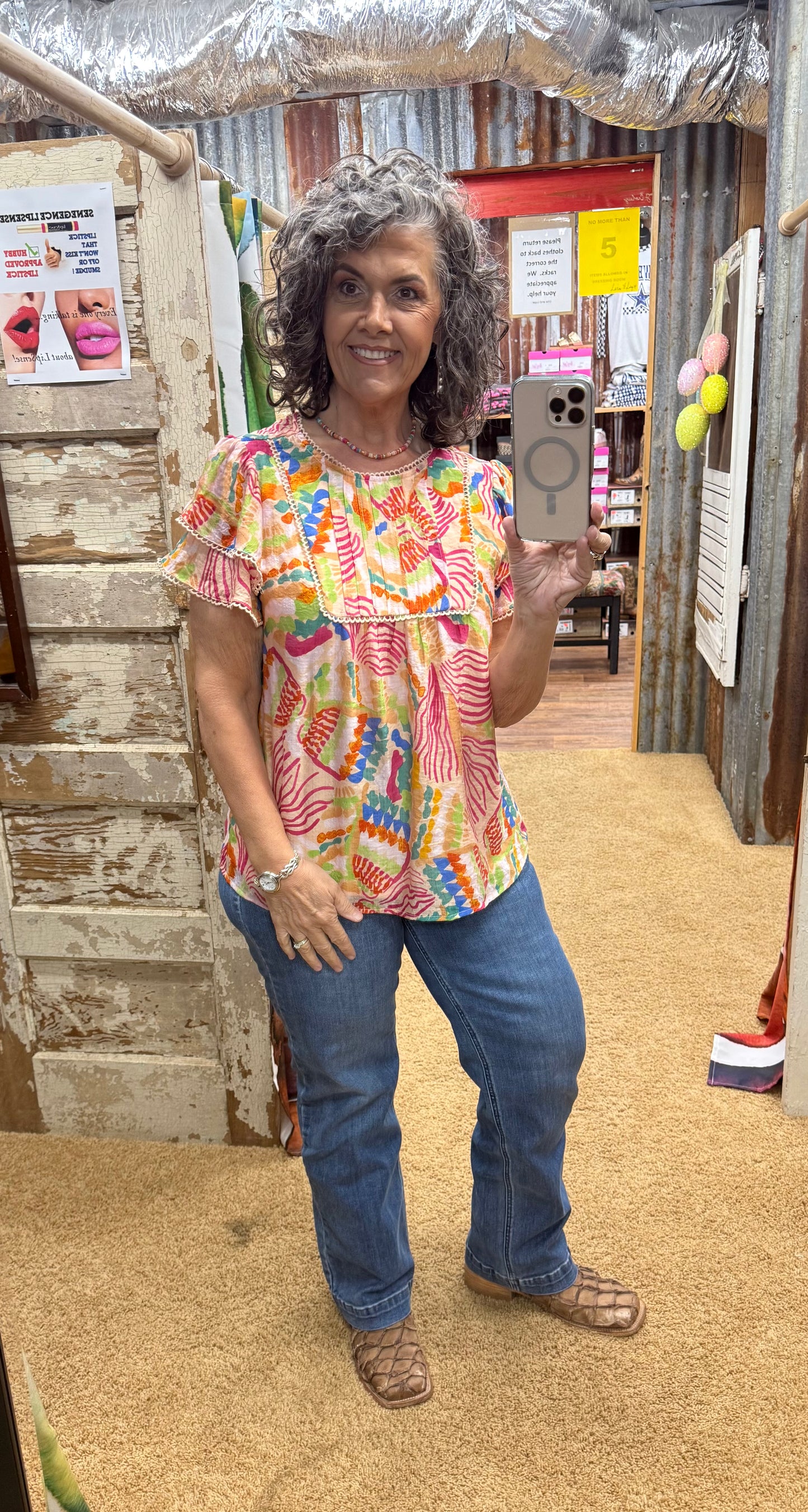 Peach Tiered Ruffle Sleeve Blouse