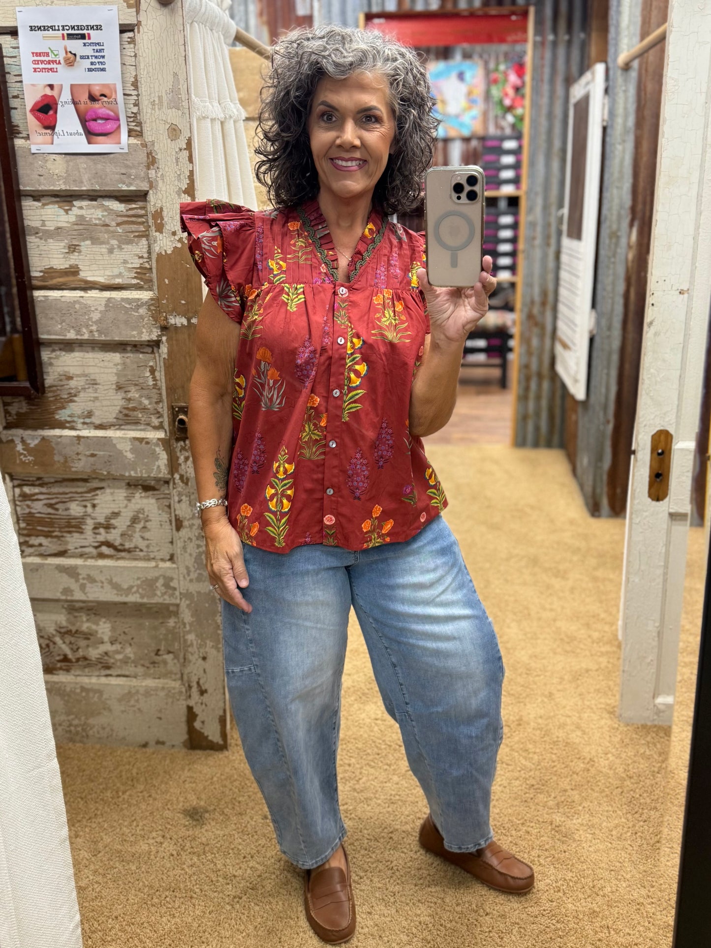 Brick Botanical Blouse by Entro