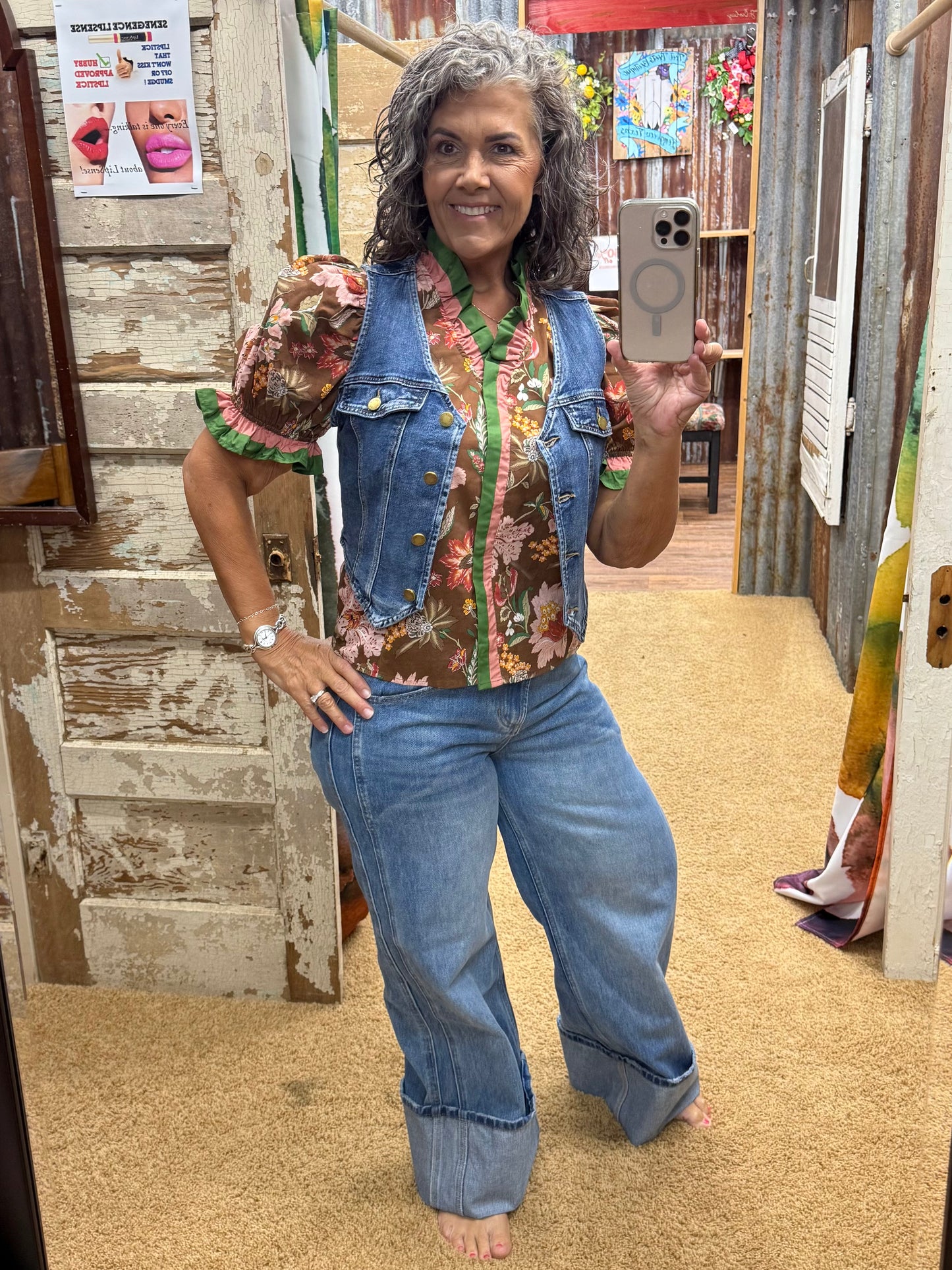 Cuffed Wide Leg Denim Jeans
