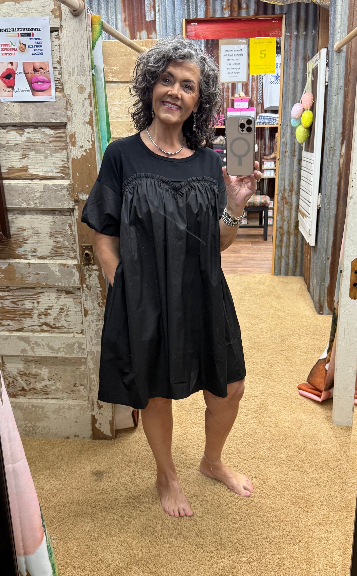 Poplin & Knit Jersey Babydoll Mini Dress