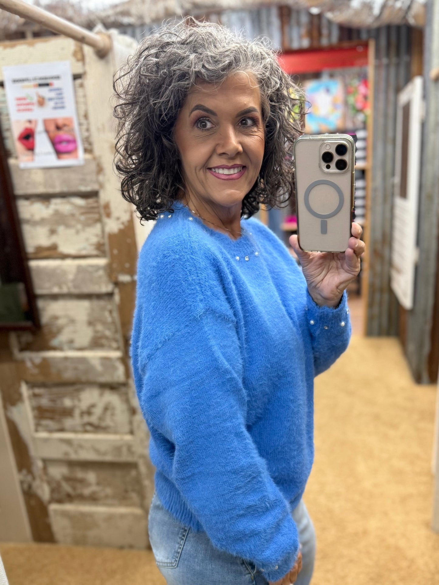 PERI BLUE PEARL STONE DETAILING SWEATER