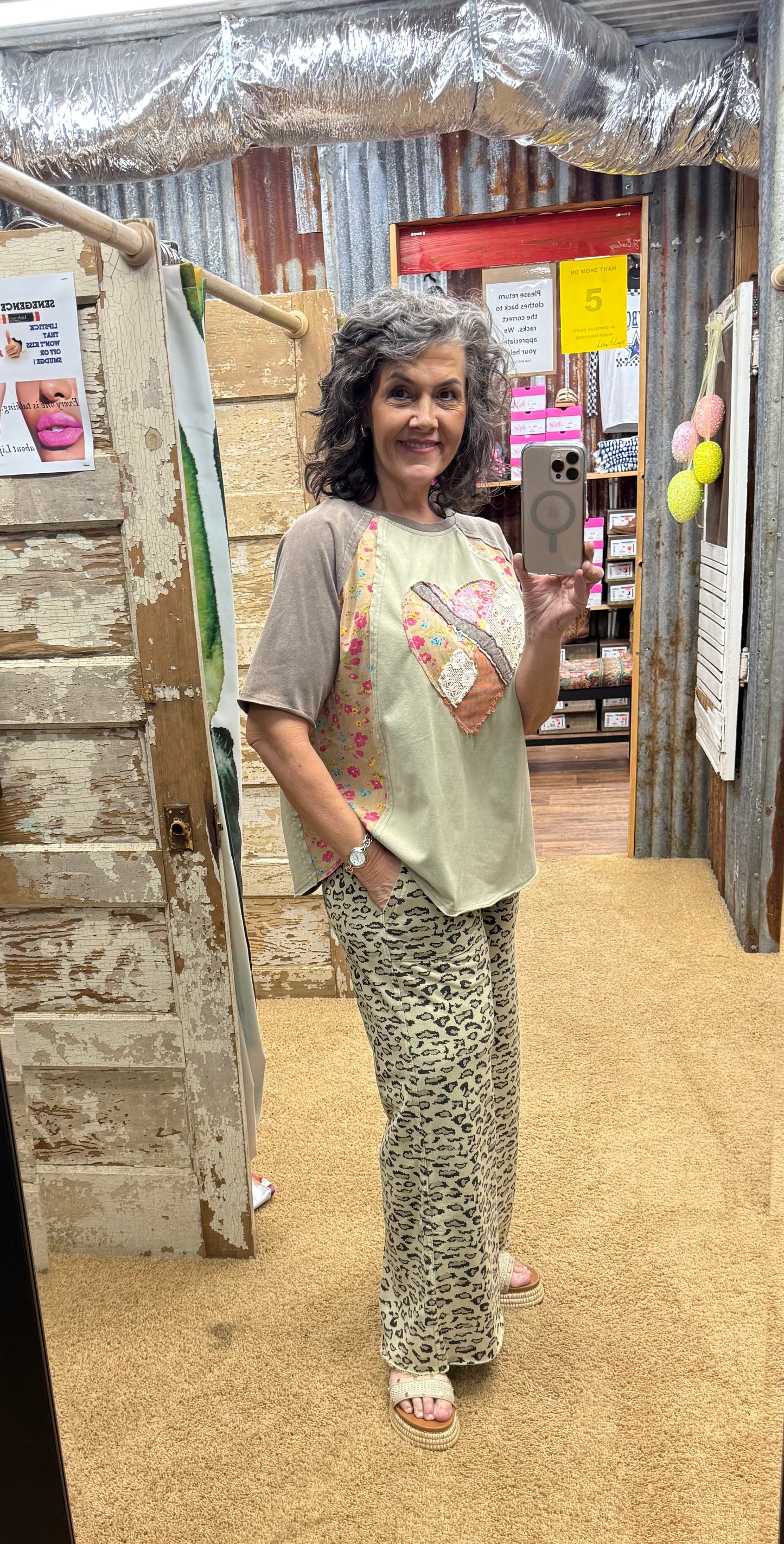 OLIVE ANIMAL PRINT MINERAL WASHED TERRY KNIT PANTS