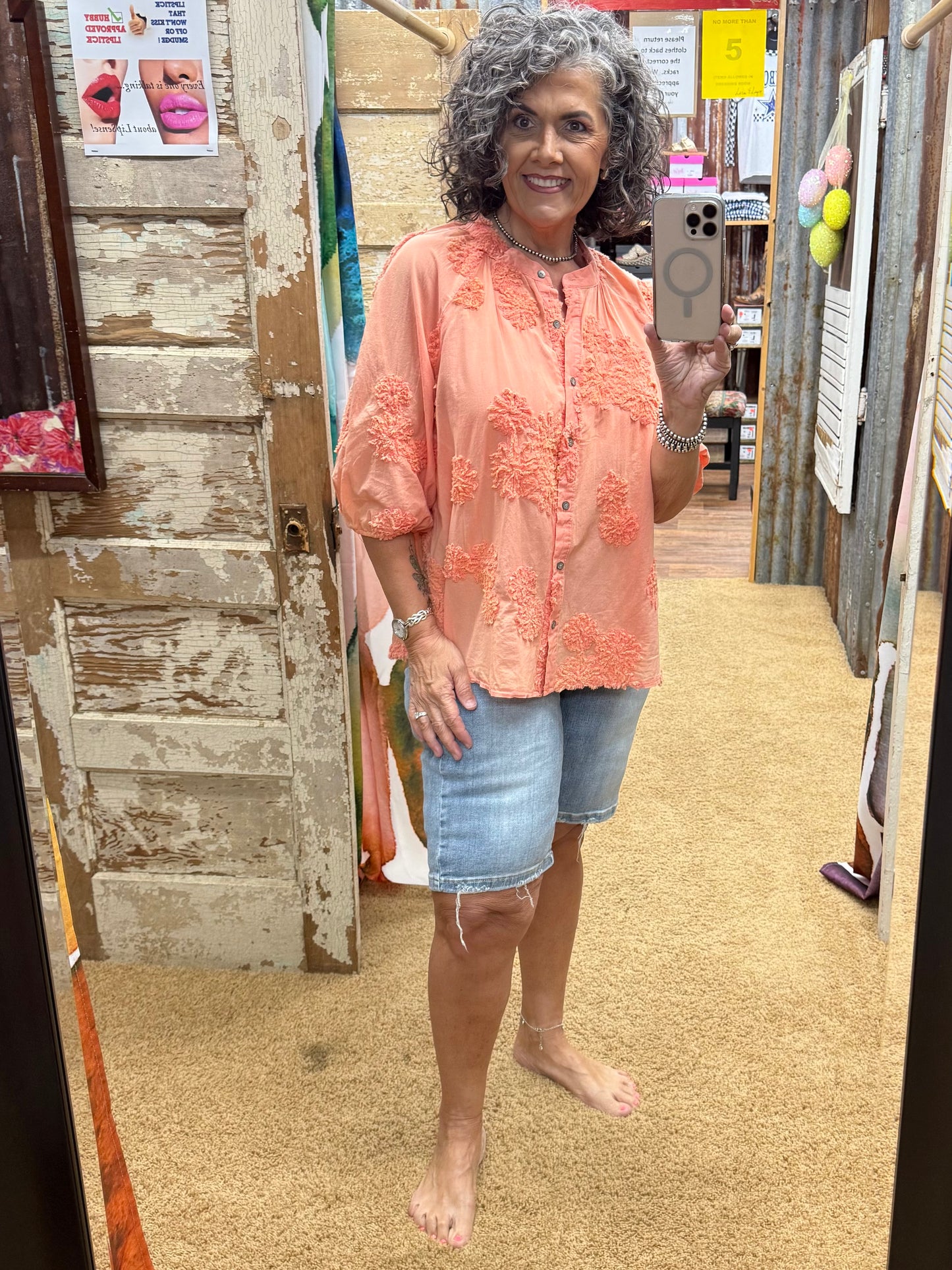 Textured Coral Patterned Top