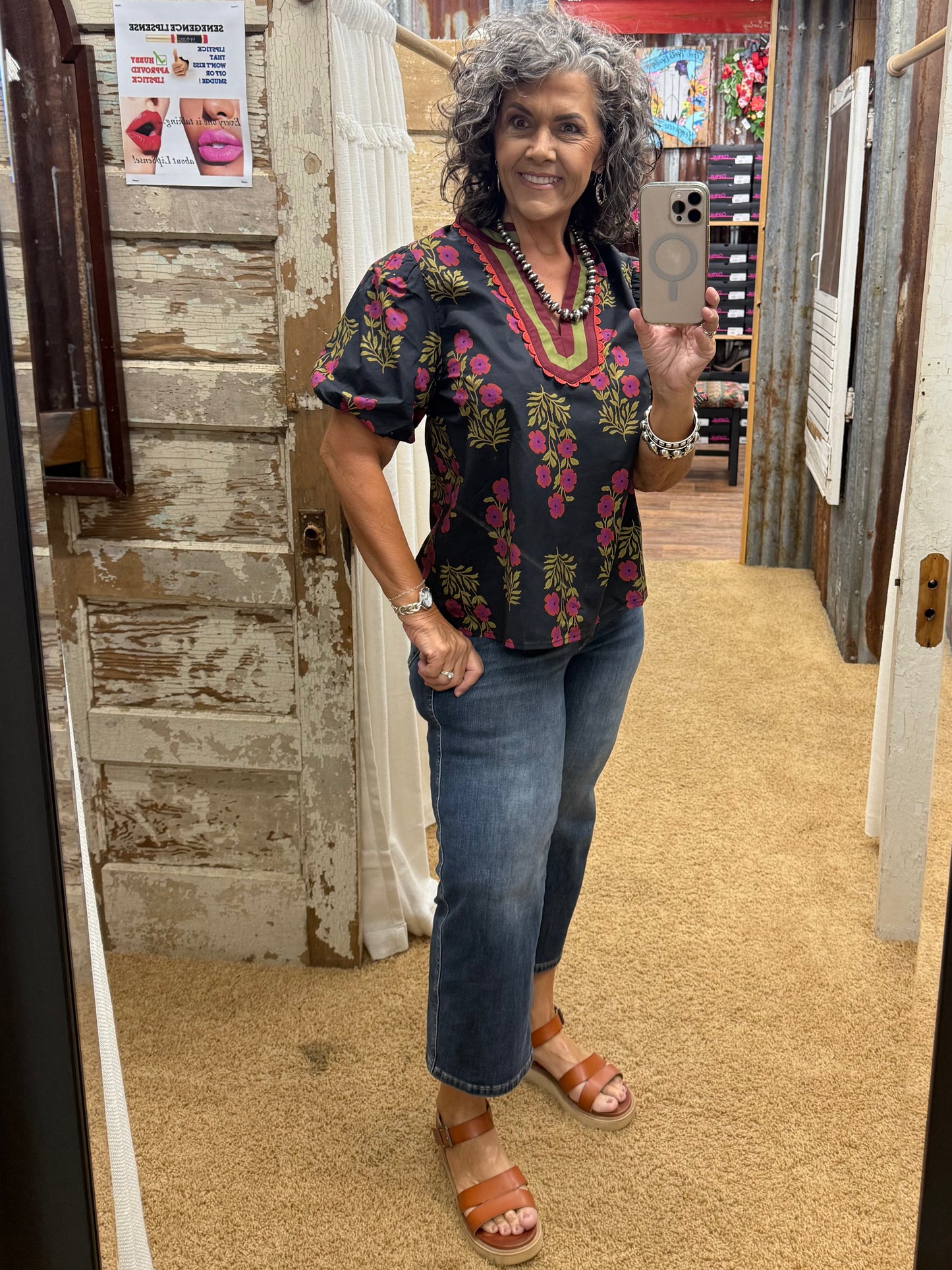 Black Floral Blouse by Entro