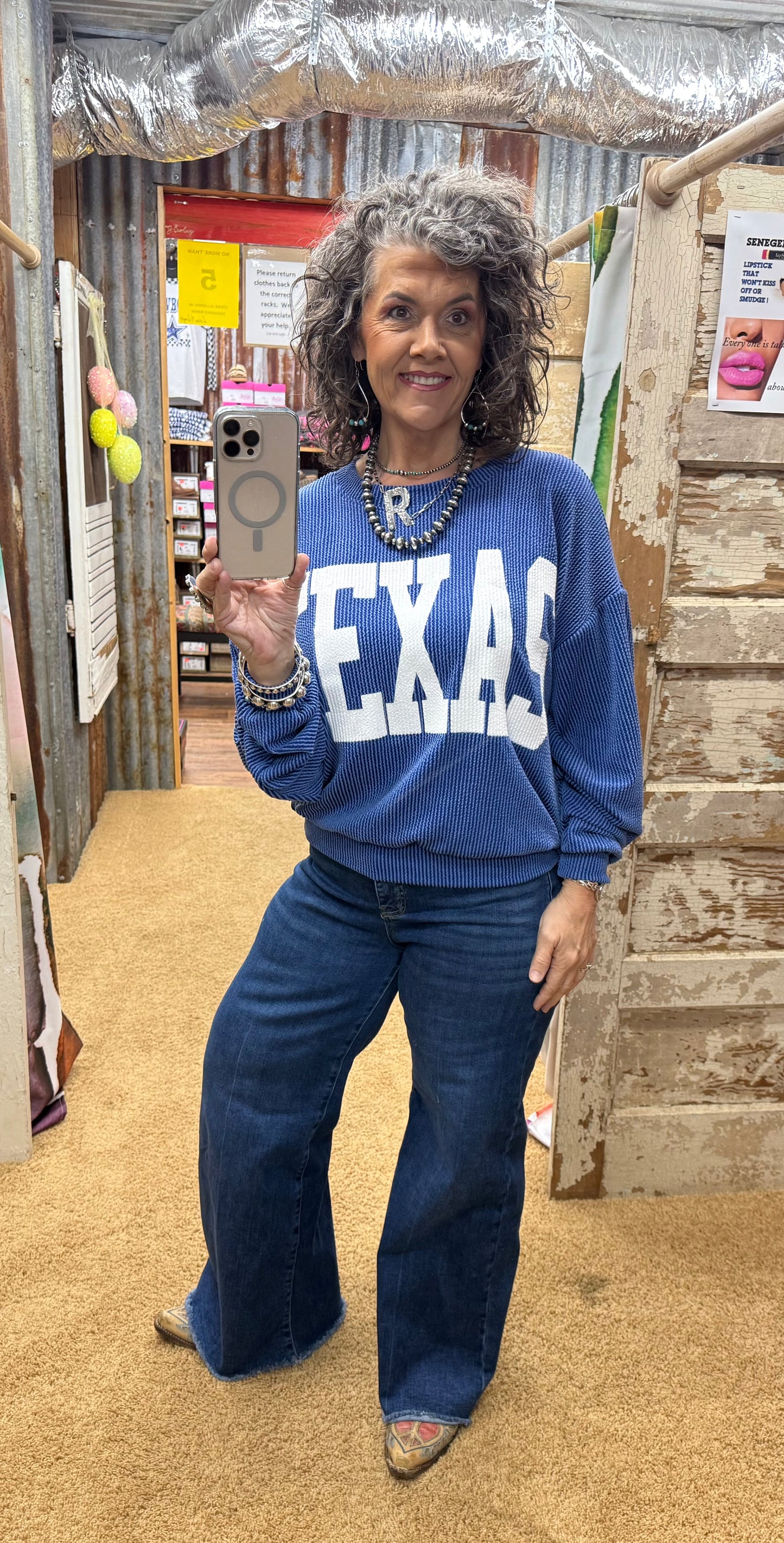 Texas Royal Blue Urban Ribbed Pullover